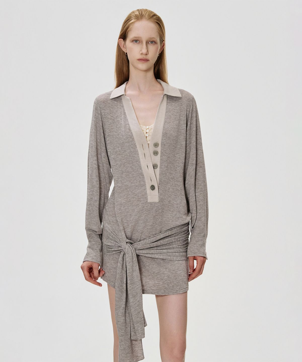 킴지수(KIMZISU) Deep V Wrap Jersey Dress_BEIGE