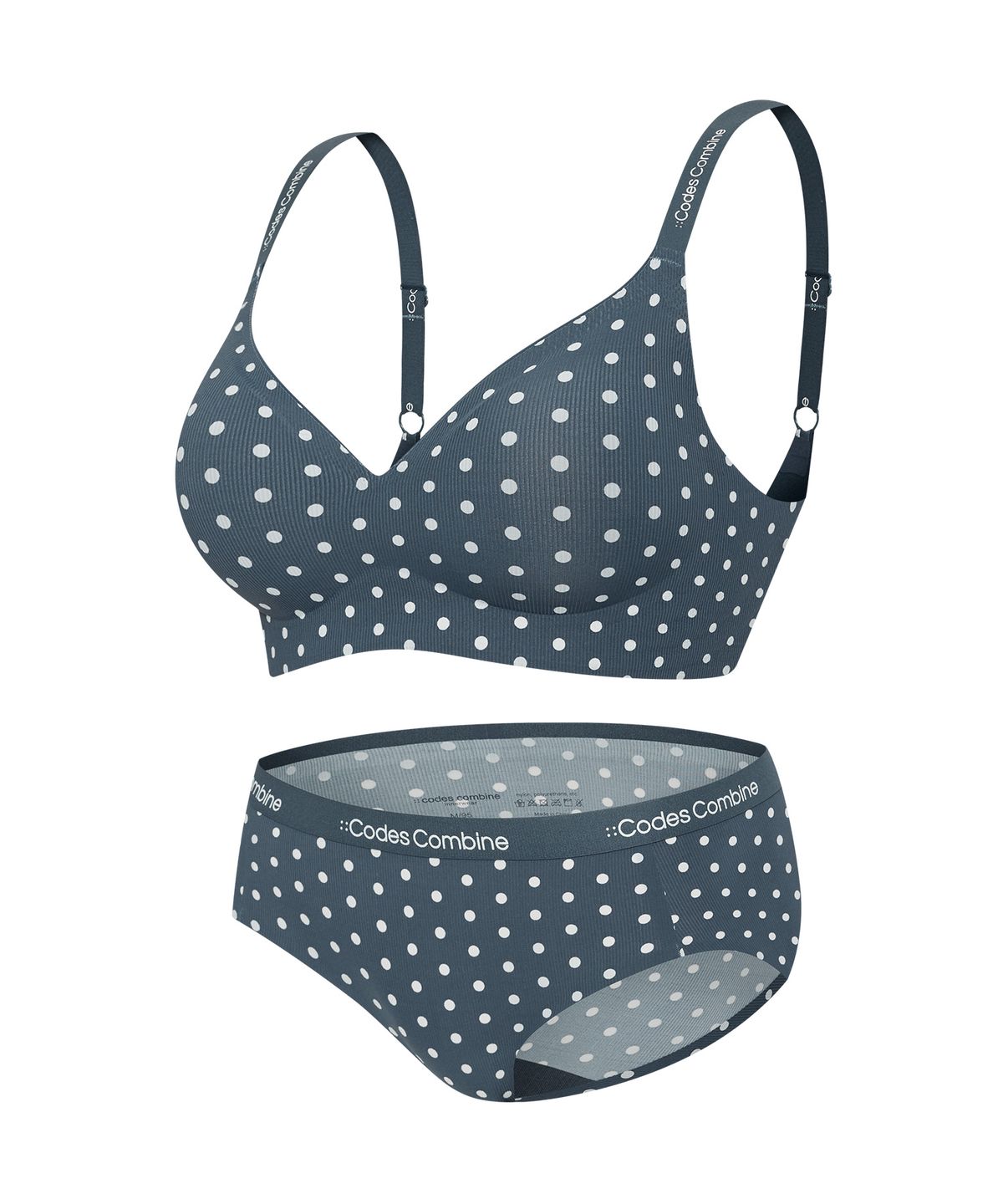 코데즈컴바인 이너웨어(CODES COMBINE INNERWEAR) 그레이 도트 볼륨일체형 심리스 노와이어 브라 팬티 세트