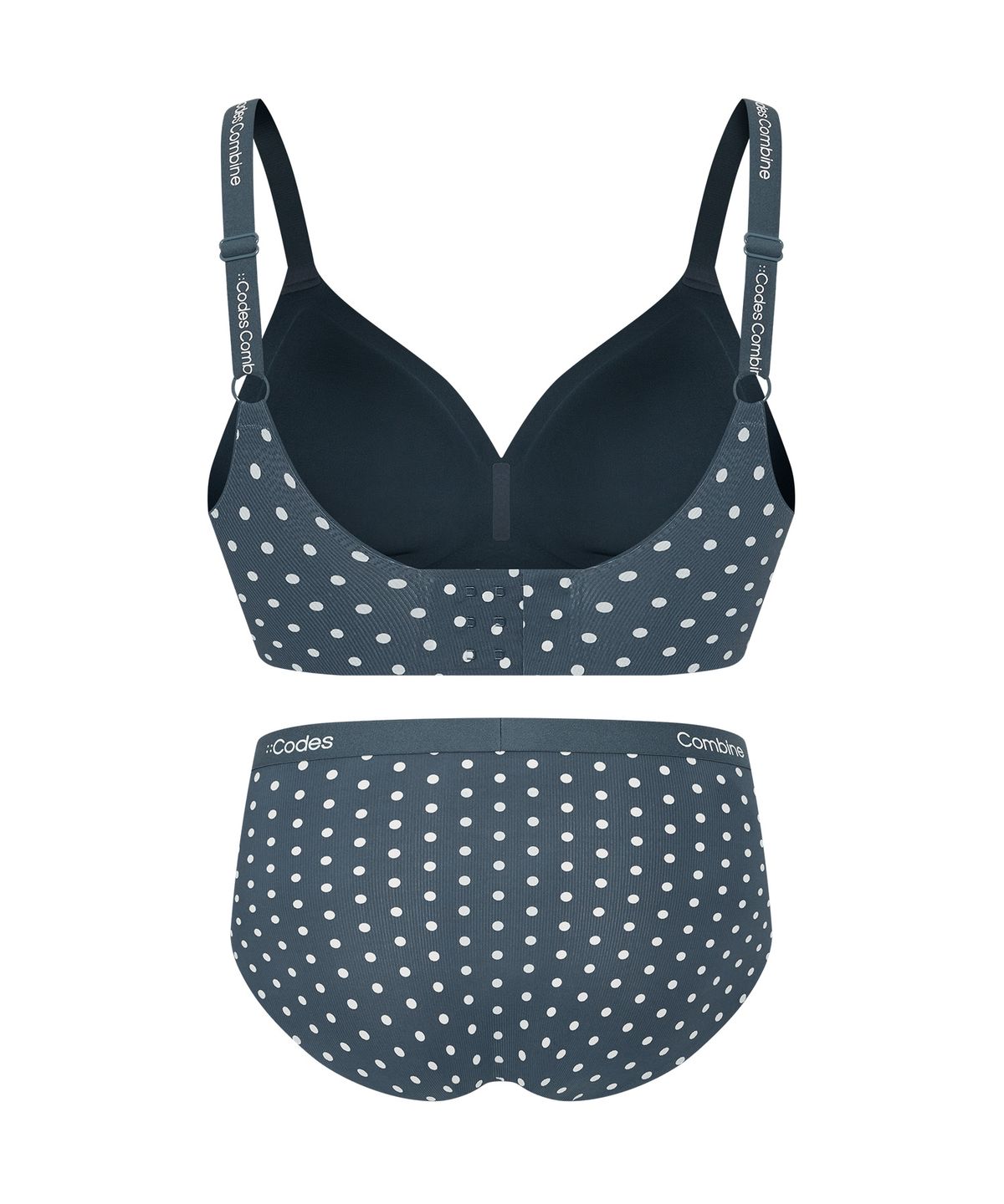 코데즈컴바인 이너웨어(CODES COMBINE INNERWEAR) 그레이 도트 볼륨일체형 심리스 노와이어 브라 팬티 세트