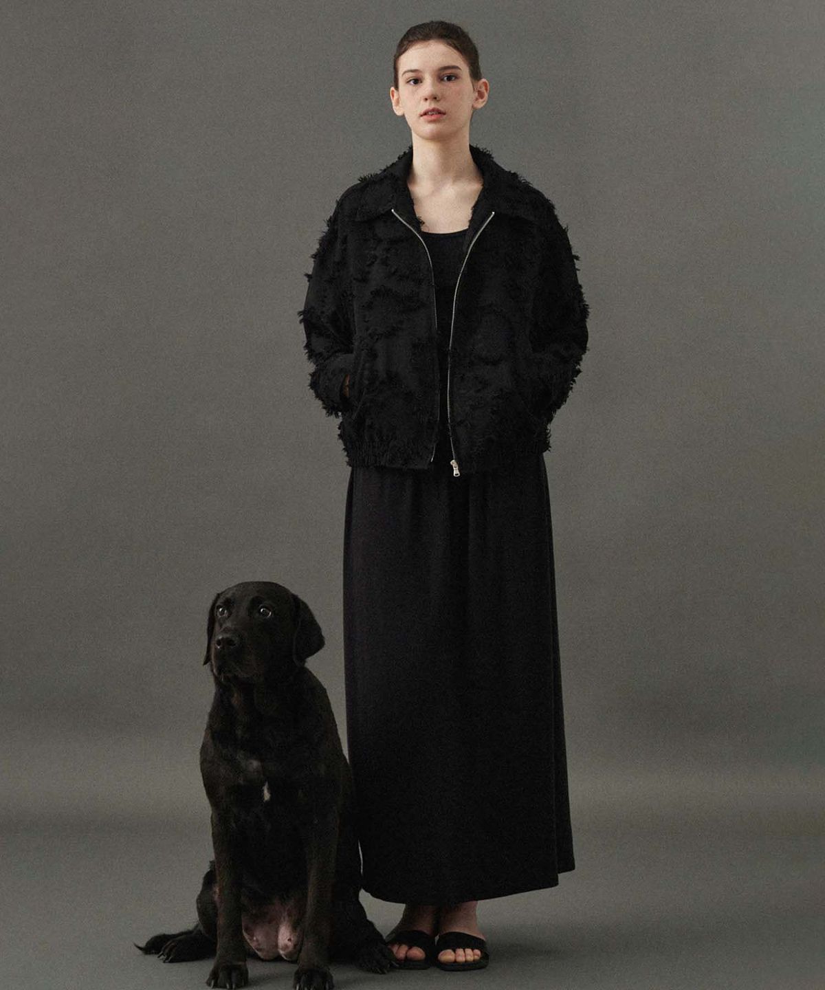 플라드주르(PLATDUJOUR) Angora soft skirt (Black)