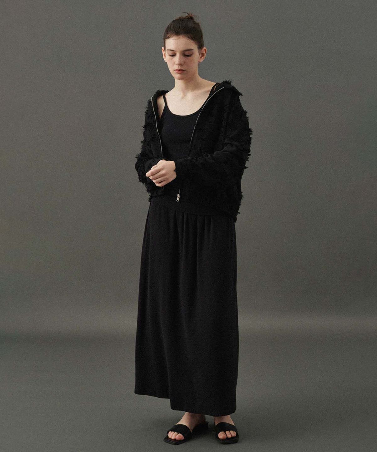 플라드주르(PLATDUJOUR) Angora soft skirt (Black)