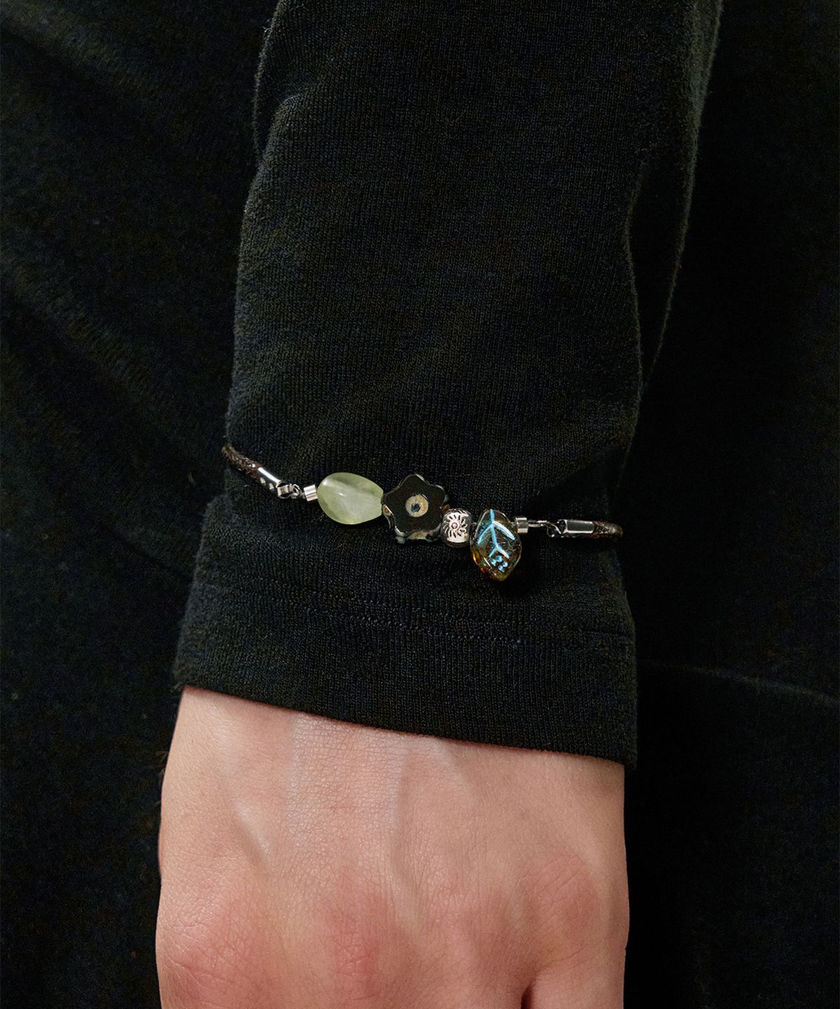 킴지수(KIMZISU) Stone Combi Bracelet - Leaf Vein_BLACK