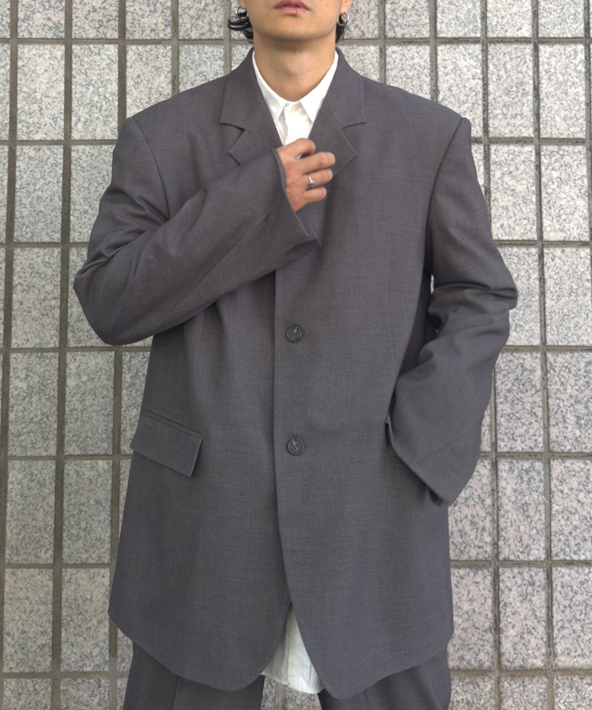 프랙트(FRACT) Wool Blend Oversized SetUp Jacket_Charcoal
