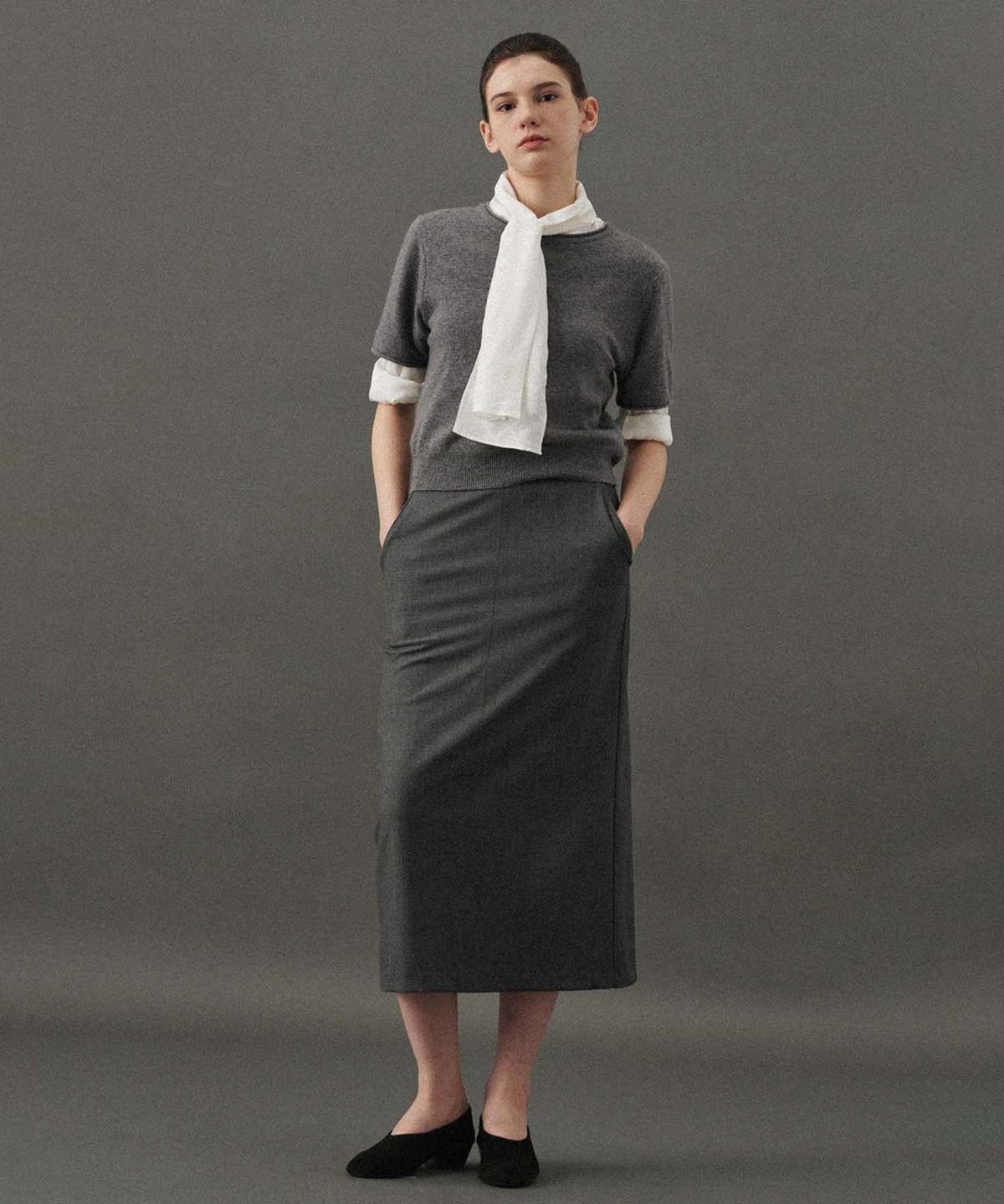플라드주르(PLATDUJOUR) Silky scarf (Ivory)