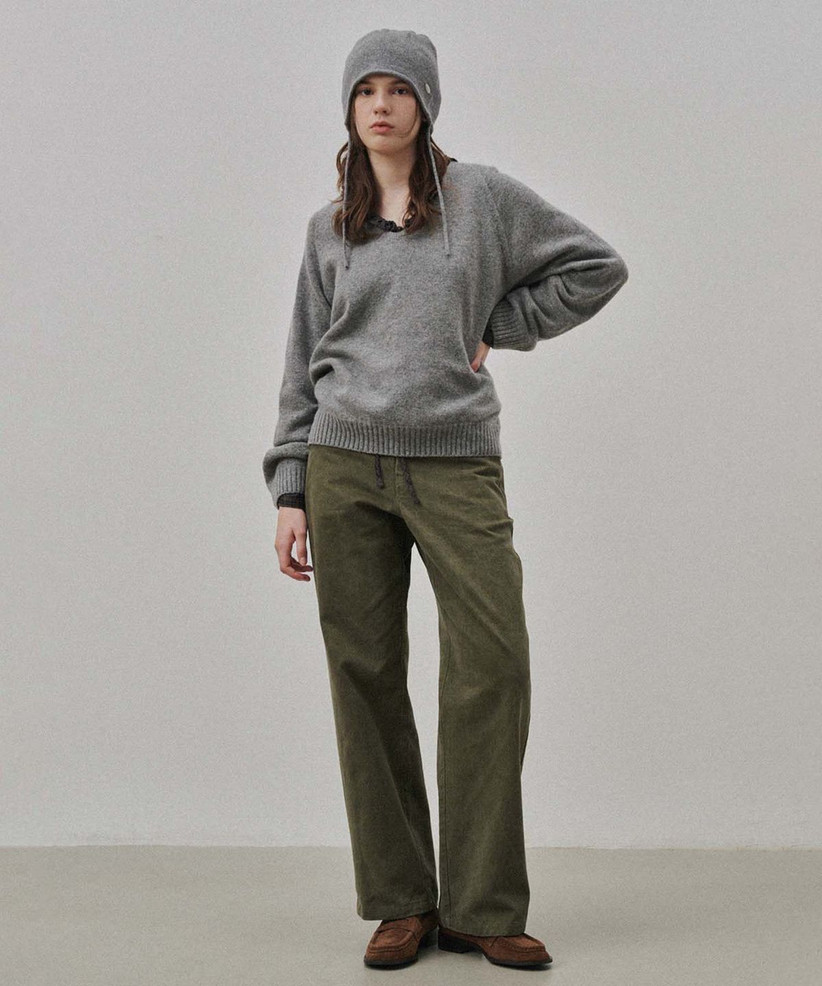 플라드주르(PLATDUJOUR) Frill blouse (Khaki check)
