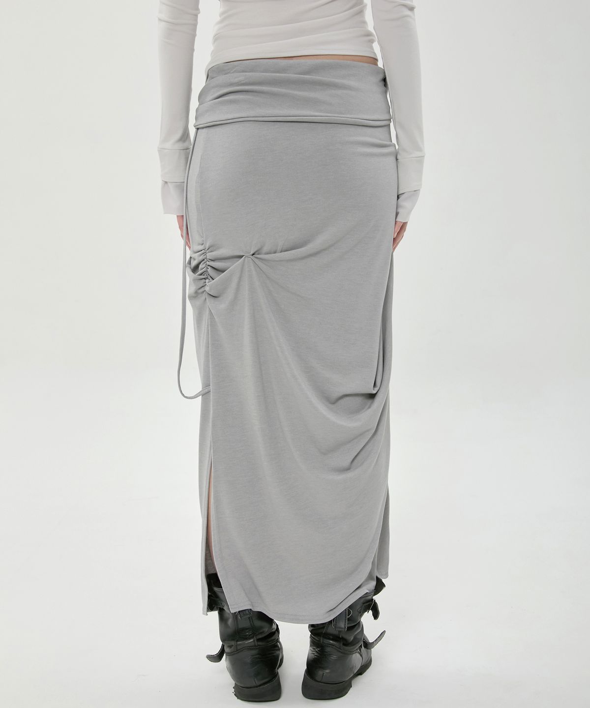 플레어업(FLAREUP) Sculpted Draped Long Skirt (FL-279_Gray)