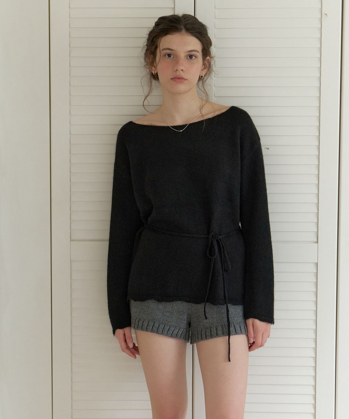 리엘(RE L) Shimmery strap knit (black)