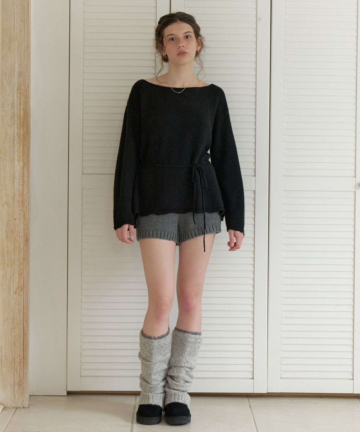 리엘(RE L) Shimmery strap knit (black)