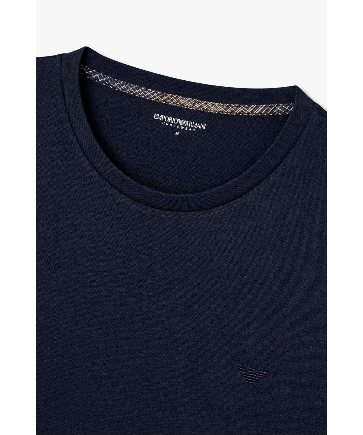 엠포리오 아르마니 언더웨어(EMPORIO ARMANI UNDERWEAR) 남성 이글 자수 코튼 라운지 티셔츠_블루 0816336018
