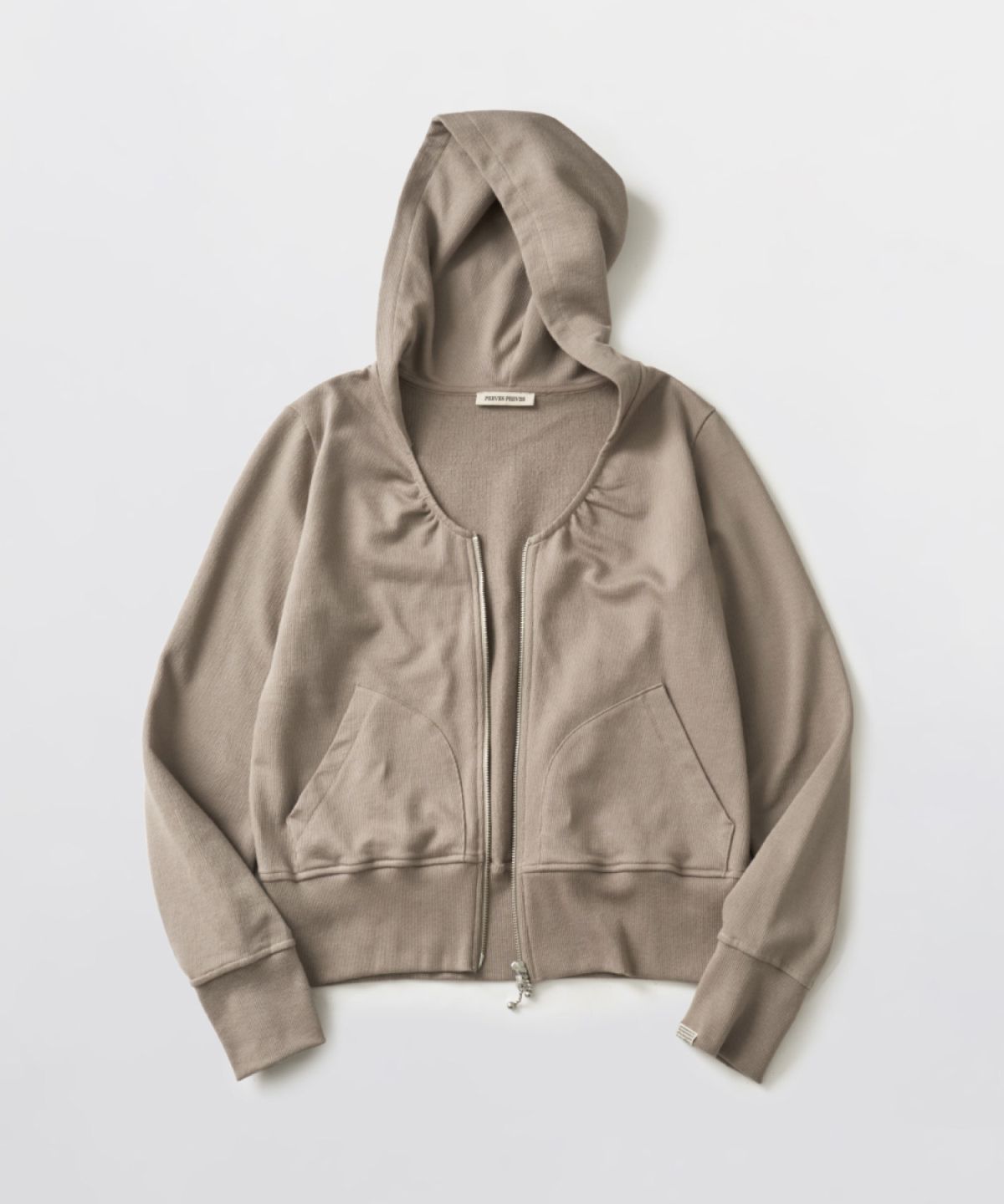 피브스피브스(PEEVES PEEVES) V-Neck Hooded Zip-Up Cardigan / Beige