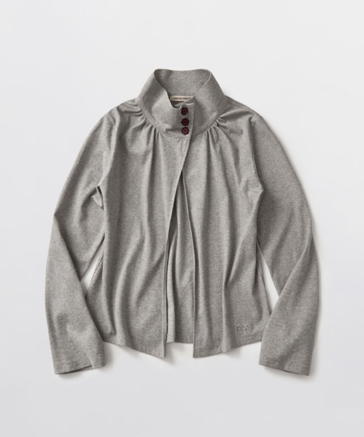 피브스피브스(PEEVES PEEVES) Open Collar Gathered Cardigan / M. Grey