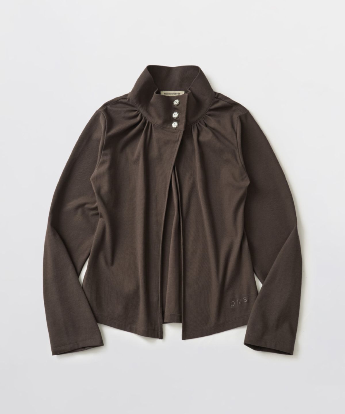 피브스피브스(PEEVES PEEVES) Open Collar Gathered Cardigan / Brown