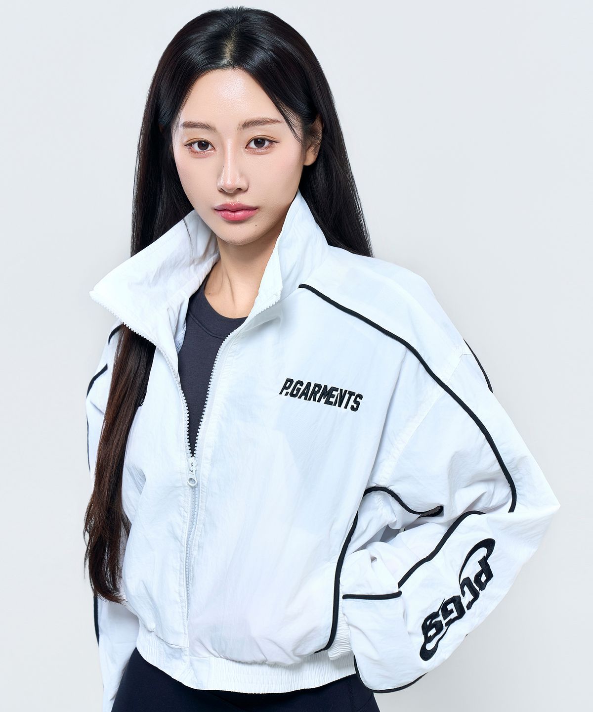 피지컬가먼츠(PHYSICAL GARMENTS) P5035 우먼 파이핑 윈드브레이커 크롭자켓 [화이트]