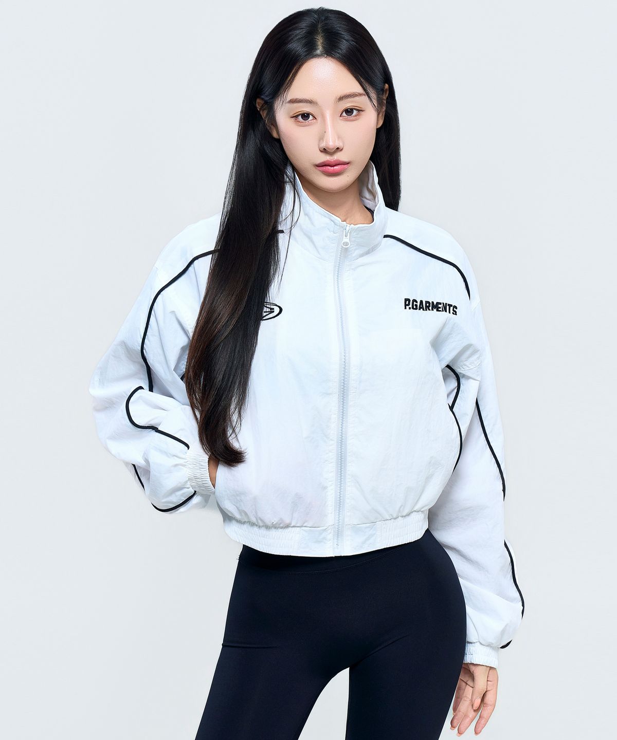 피지컬가먼츠(PHYSICAL GARMENTS) P5035 우먼 파이핑 윈드브레이커 크롭자켓 [화이트]