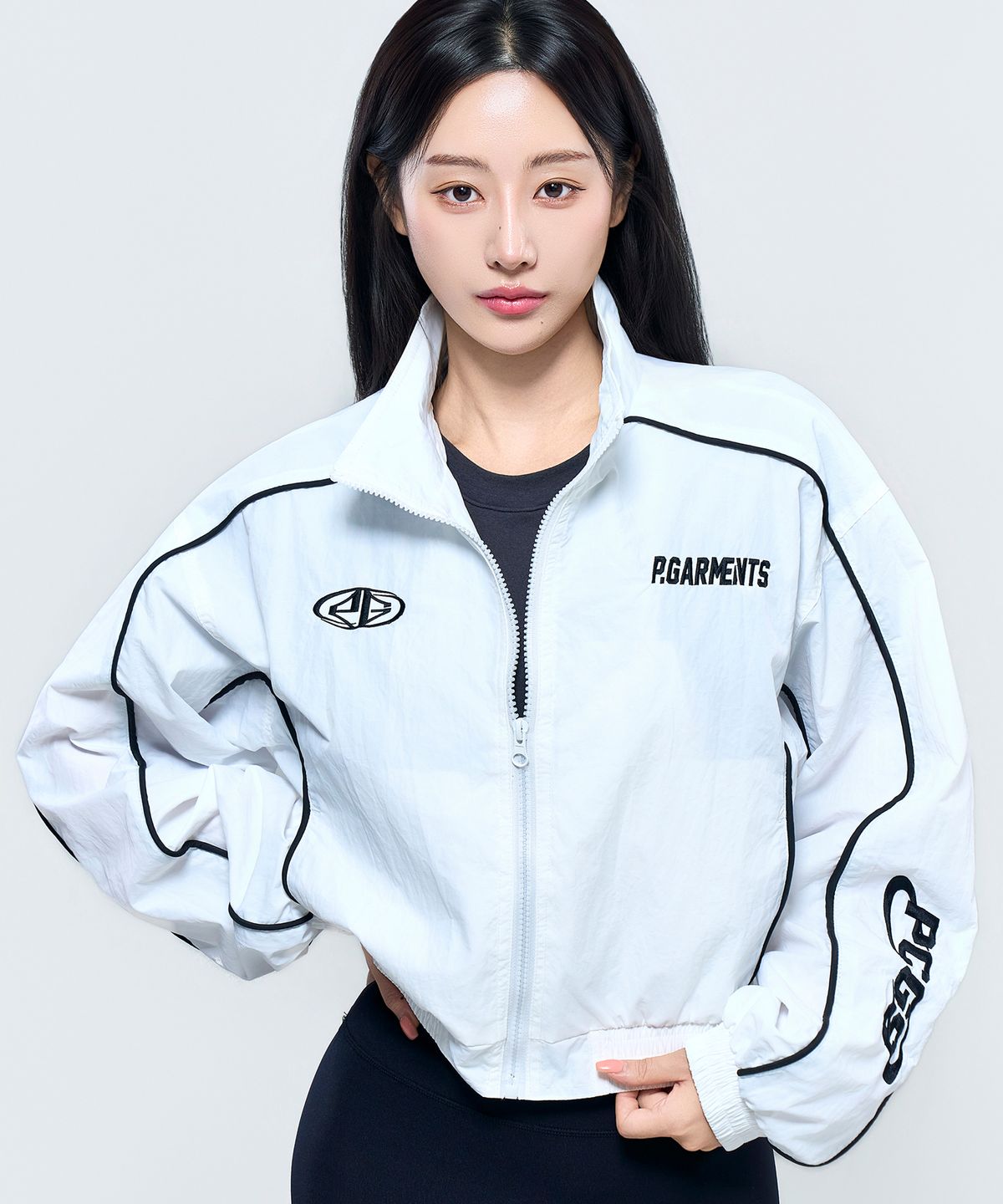 피지컬가먼츠(PHYSICAL GARMENTS) P5035 우먼 파이핑 윈드브레이커 크롭자켓 [화이트]