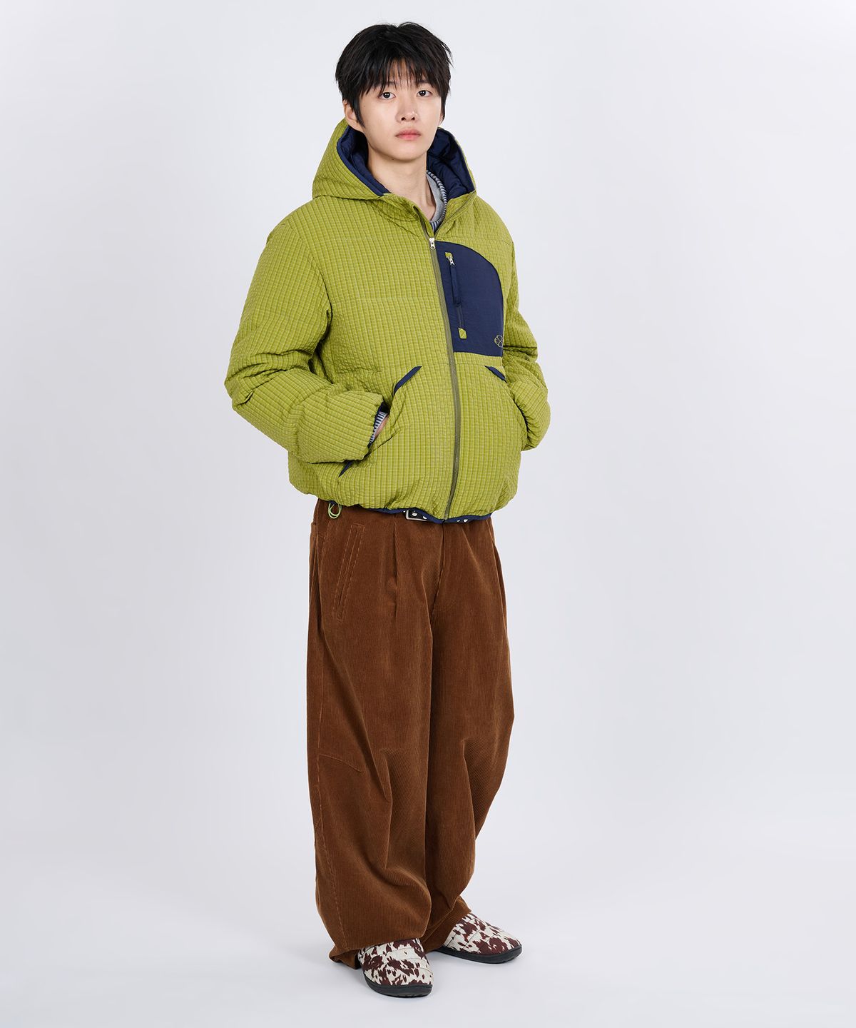 논타입(NONTYPE) CHECK HOODIE DOWN JACKET (GREEN)