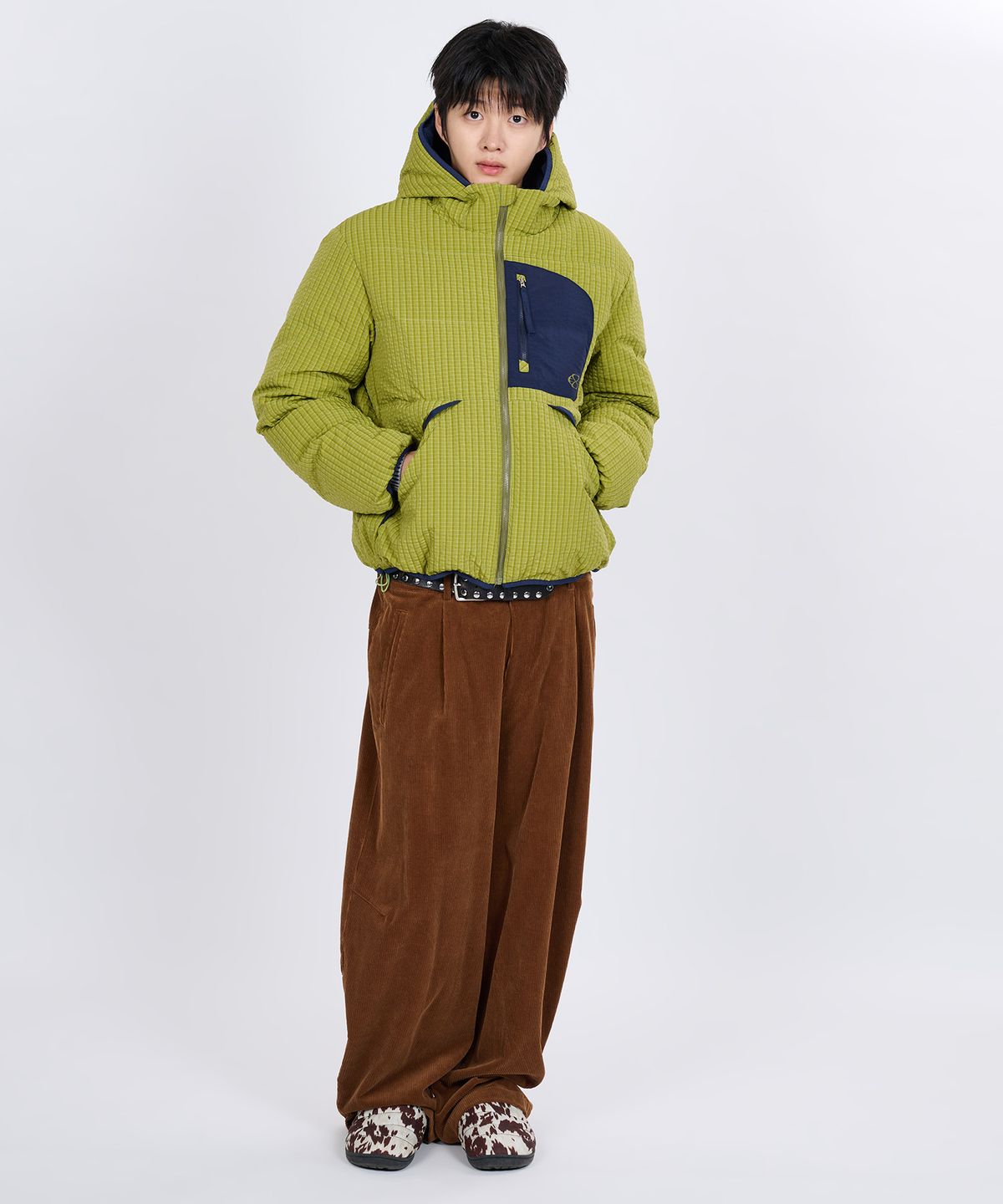 논타입(NONTYPE) CHECK HOODIE DOWN JACKET (GREEN)