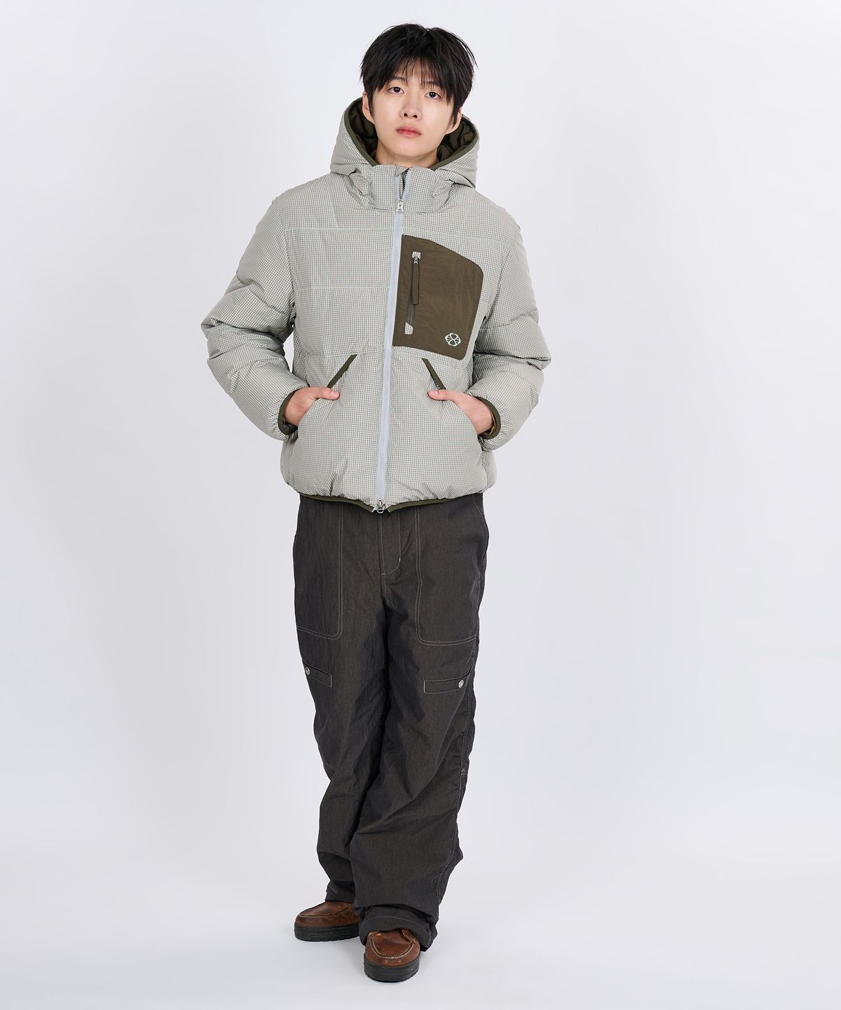 논타입(NONTYPE) CHECK HOODIE DOWN JACKET (GRAY)