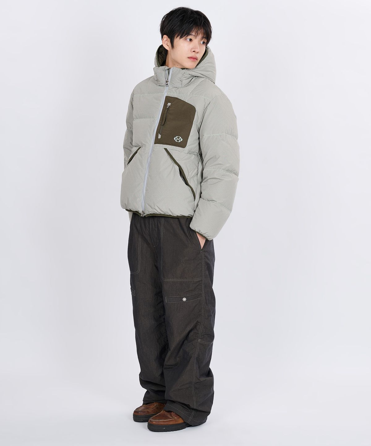 논타입(NONTYPE) CHECK HOODIE DOWN JACKET (GRAY)