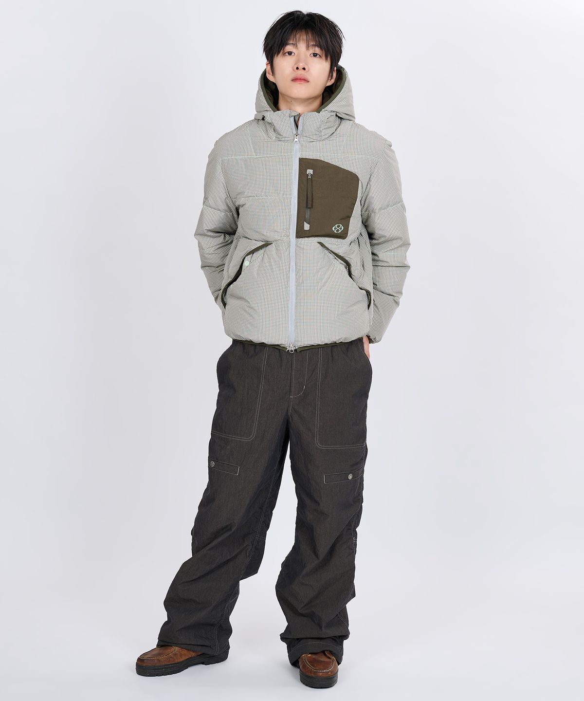 논타입(NONTYPE) CHECK HOODIE DOWN JACKET (GRAY)