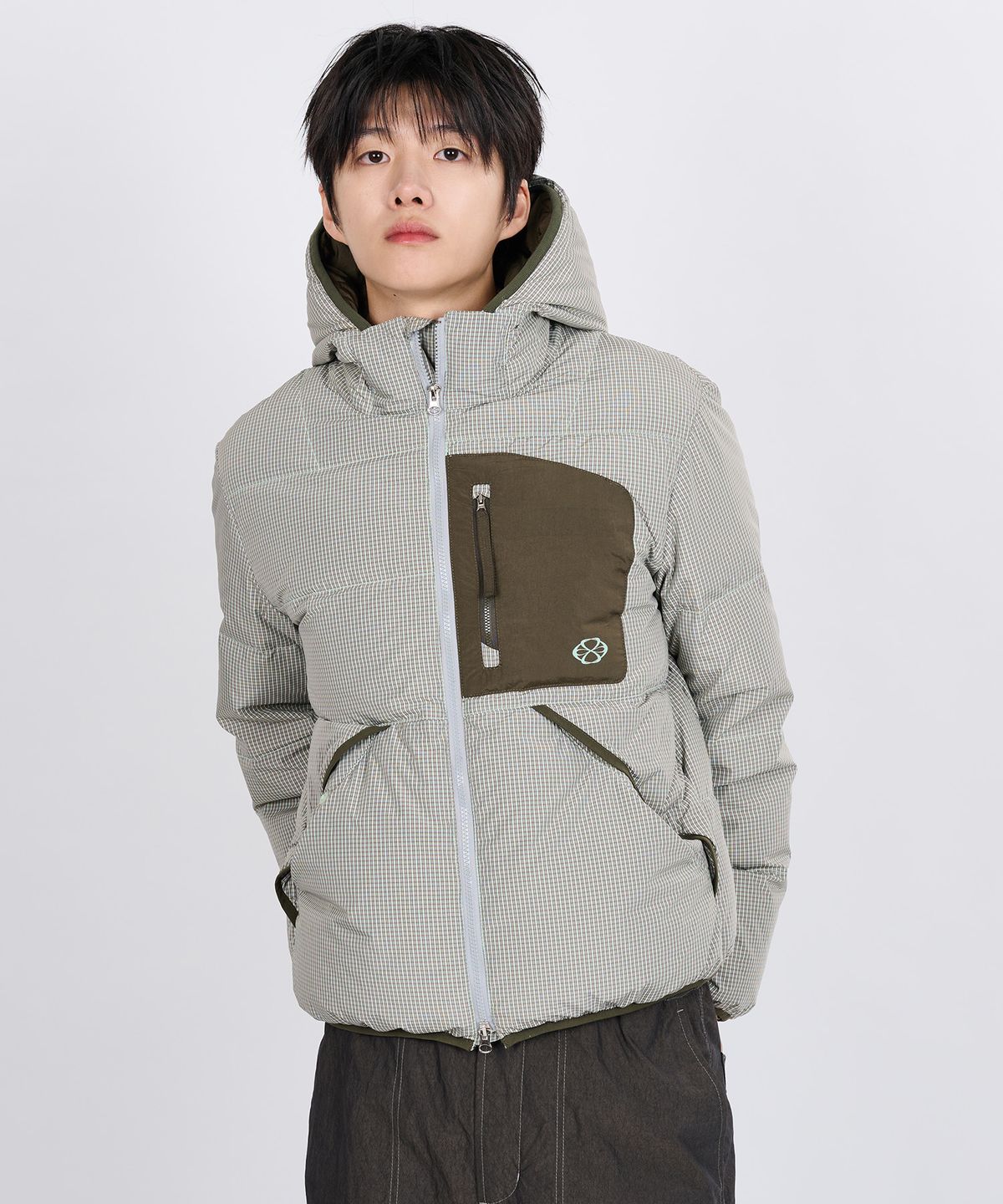 논타입(NONTYPE) CHECK HOODIE DOWN JACKET (GRAY)
