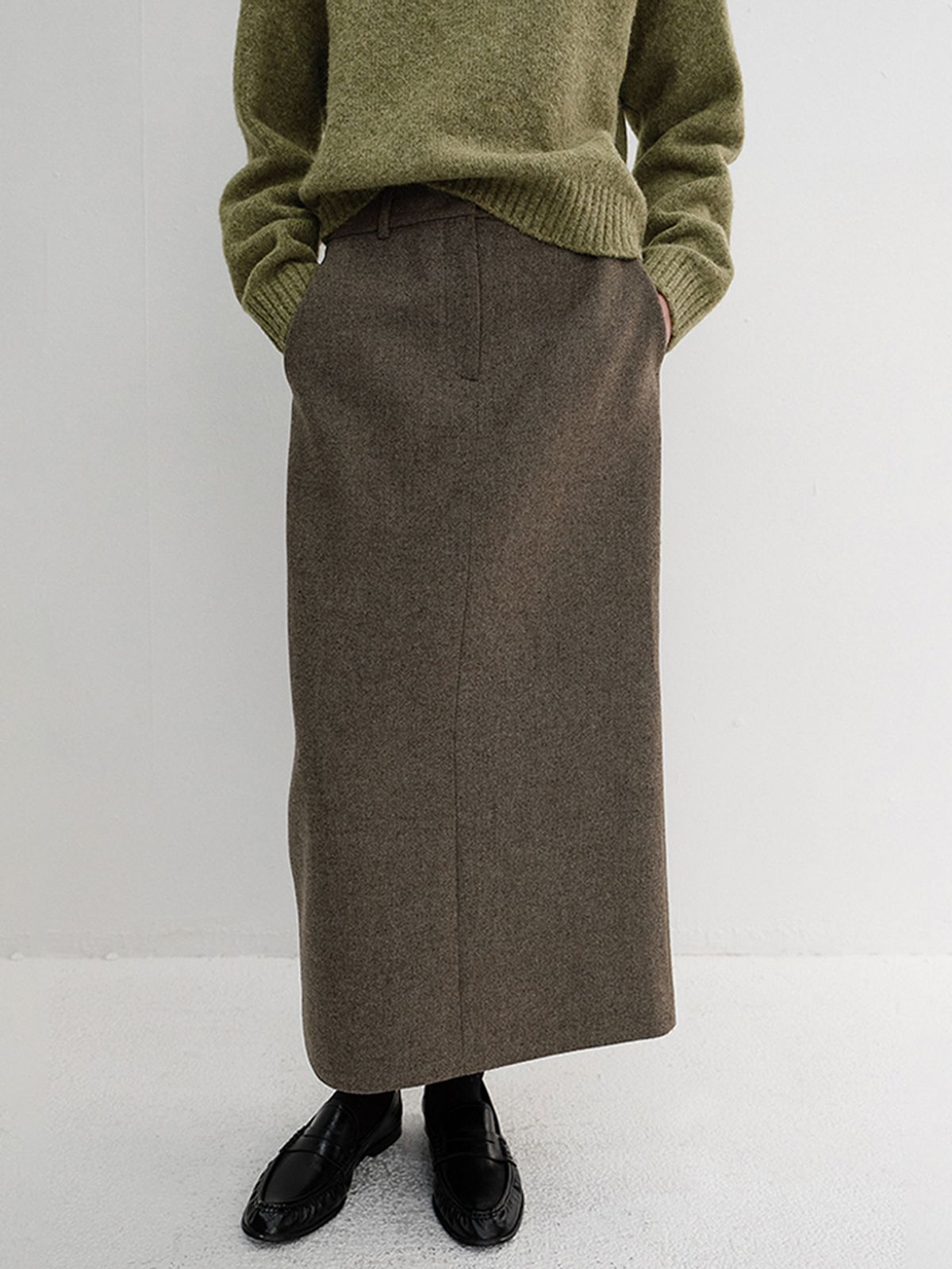 던스트(DUNST) H-LINE LONG SKIRT_UDSK6D223_MELANGE BROWN