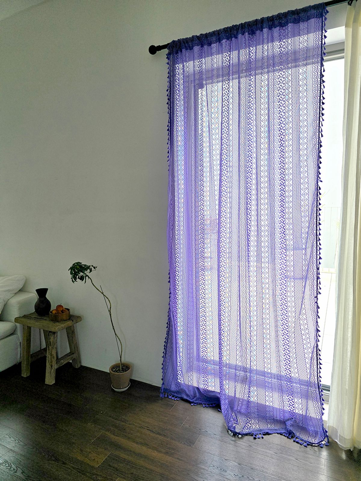 블랑쉬하우스(BLANCHE HOUSE) 블랑쉬 라일락 아카이브 퍼플 레이스 시스루 봉집형 커튼 150×240