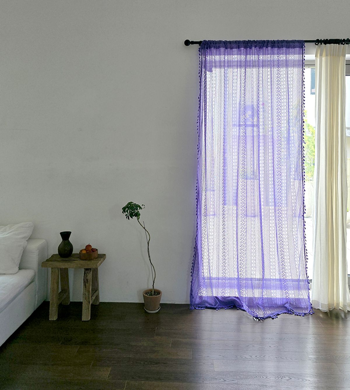 블랑쉬하우스(BLANCHE HOUSE) 블랑쉬 라일락 아카이브 퍼플 레이스 시스루 봉집형 커튼 150×240