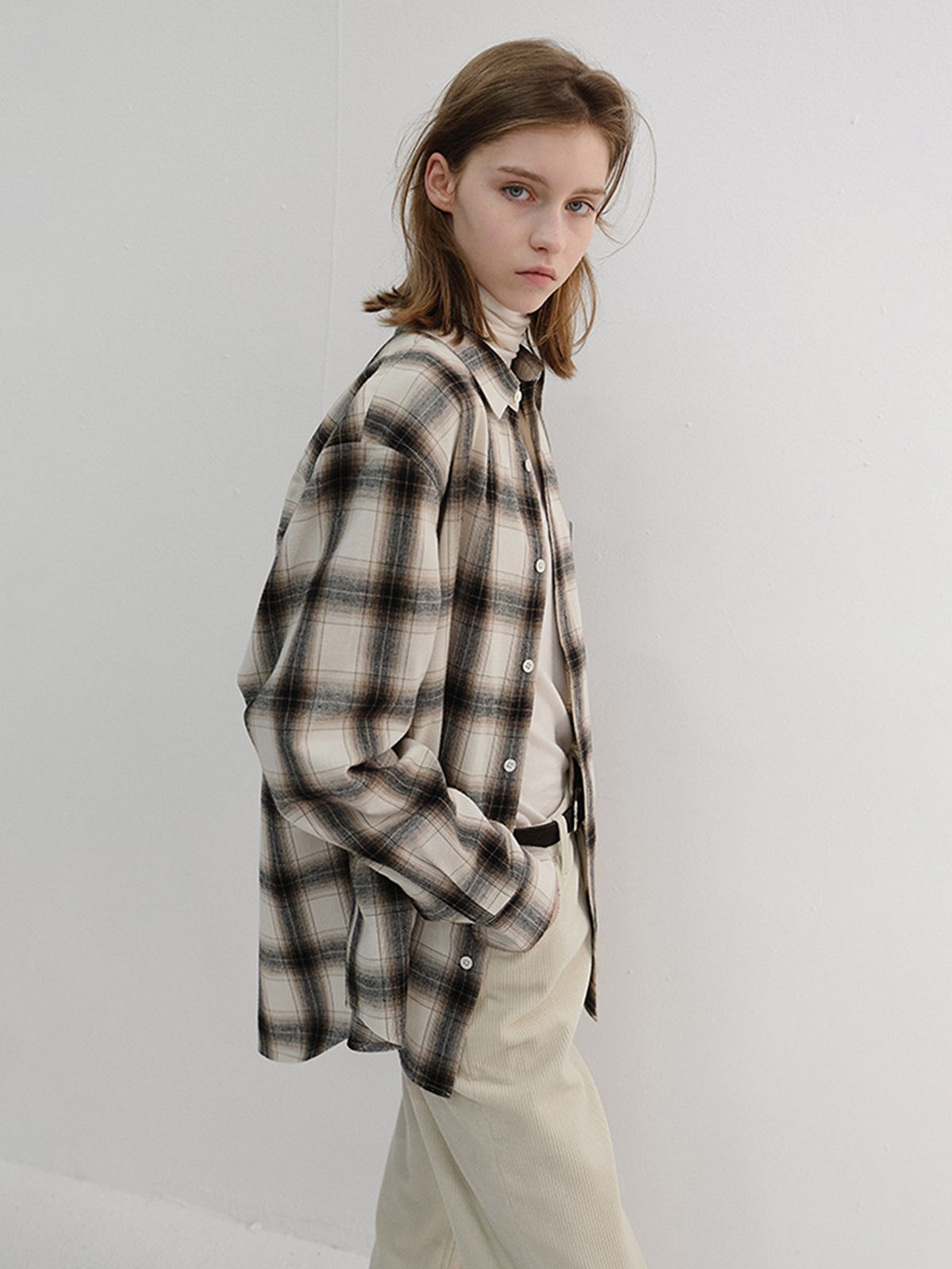 던스트(DUNST) UNISEX WINTER FLANNEL CHECKED SHIRT_UDSH6D121_BEIGE