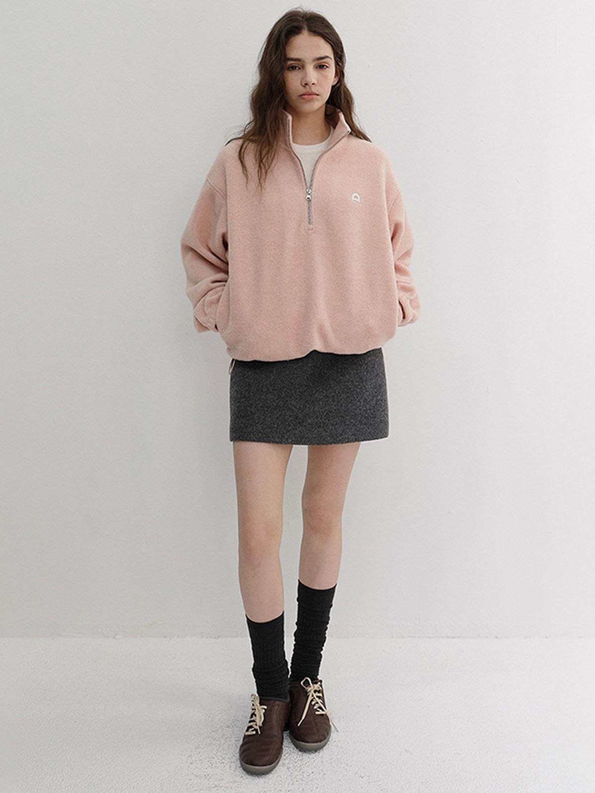 던스트(DUNST) UNISEX HALF ZIP-UP FLEECE SWEATSHIRT_UDJU6D136_CANDY PINK