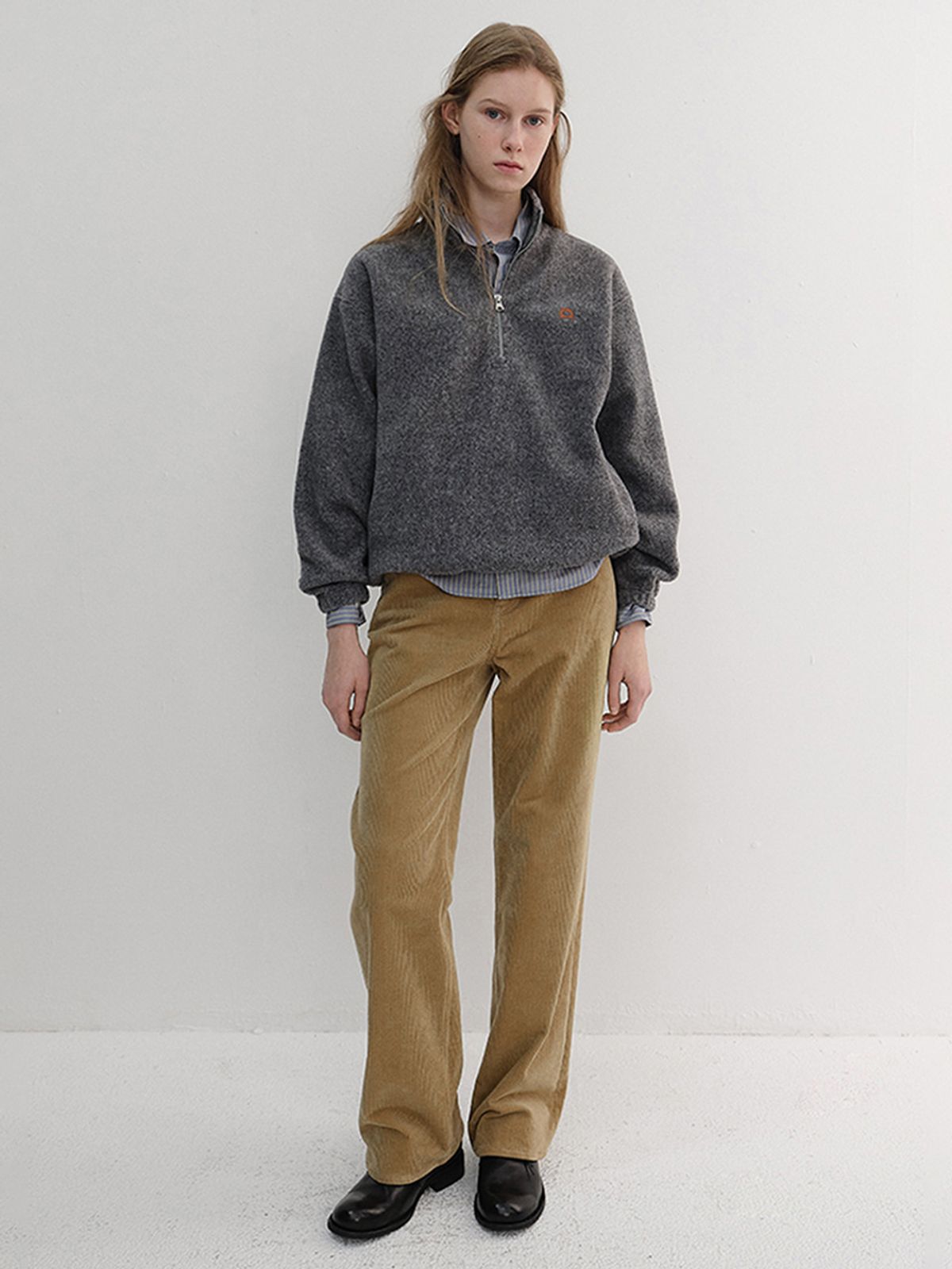 던스트(DUNST) UNISEX HALF ZIP-UP FLEECE SWEATSHIRT_UDJU6D136_MELANGE GREY