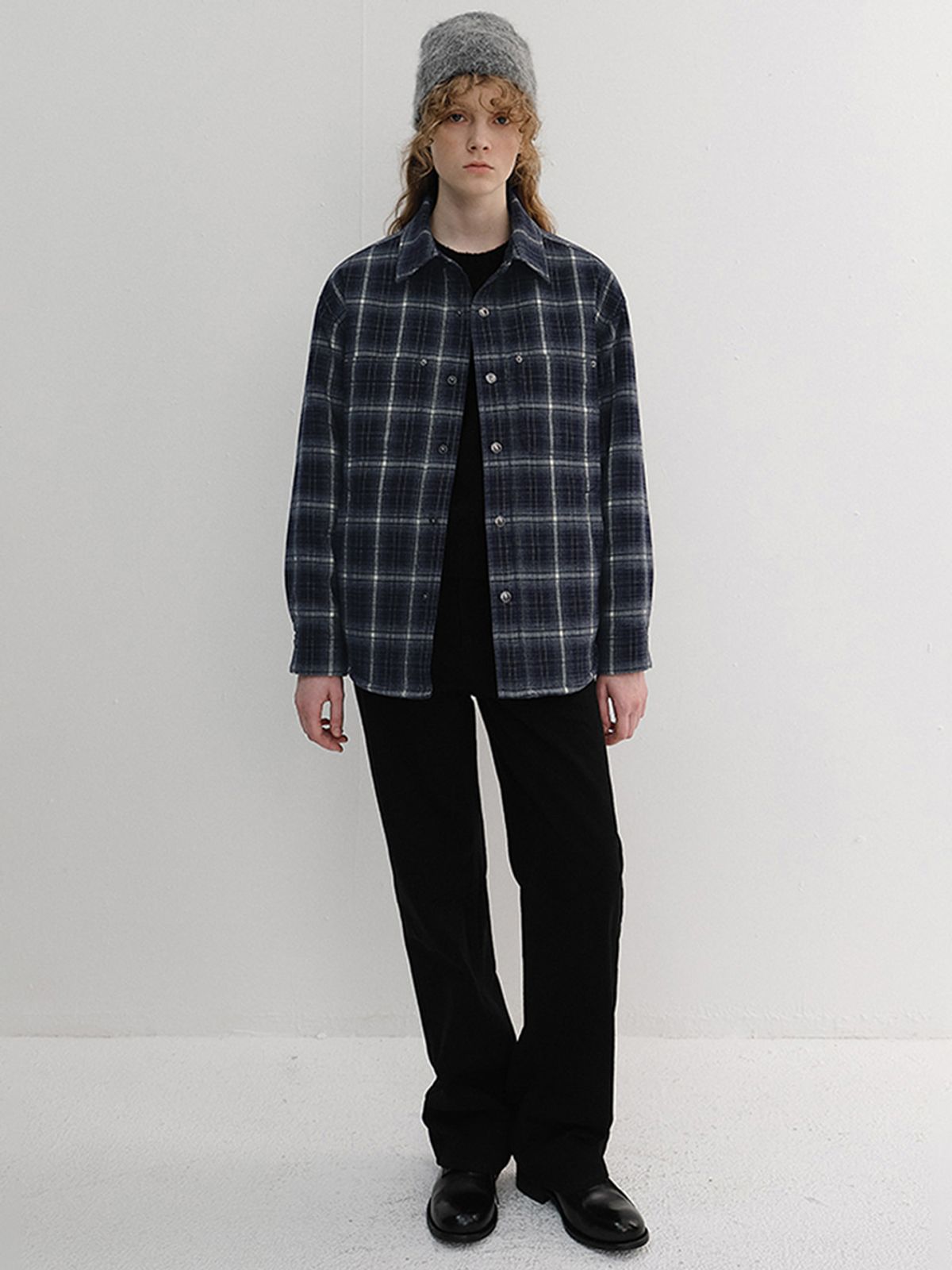 던스트(DUNST) UNISEX QUILTED FLANNEL SHIRT_UDJU6D128_NAVY CHECK