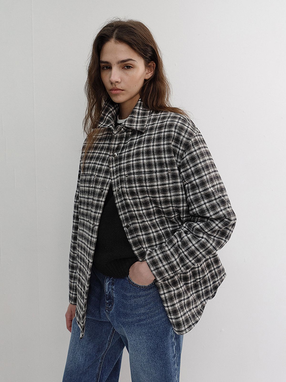 던스트(DUNST) UNISEX QUILTED FLANNEL SHIRT_UDJU6D128_BLACK CHECK