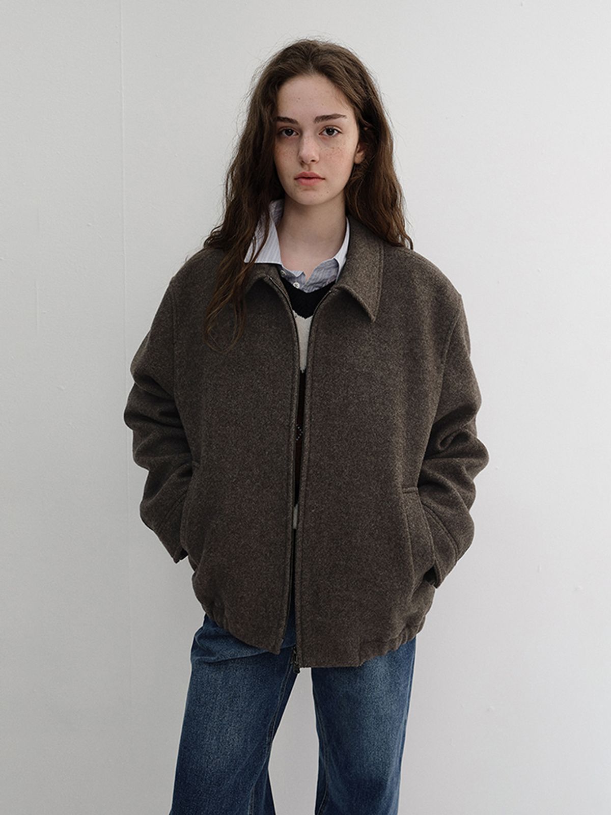 던스트(DUNST) UNISEX COLLARED WOOL BLOUSON_UDJU6D126_BROWN MELANGE