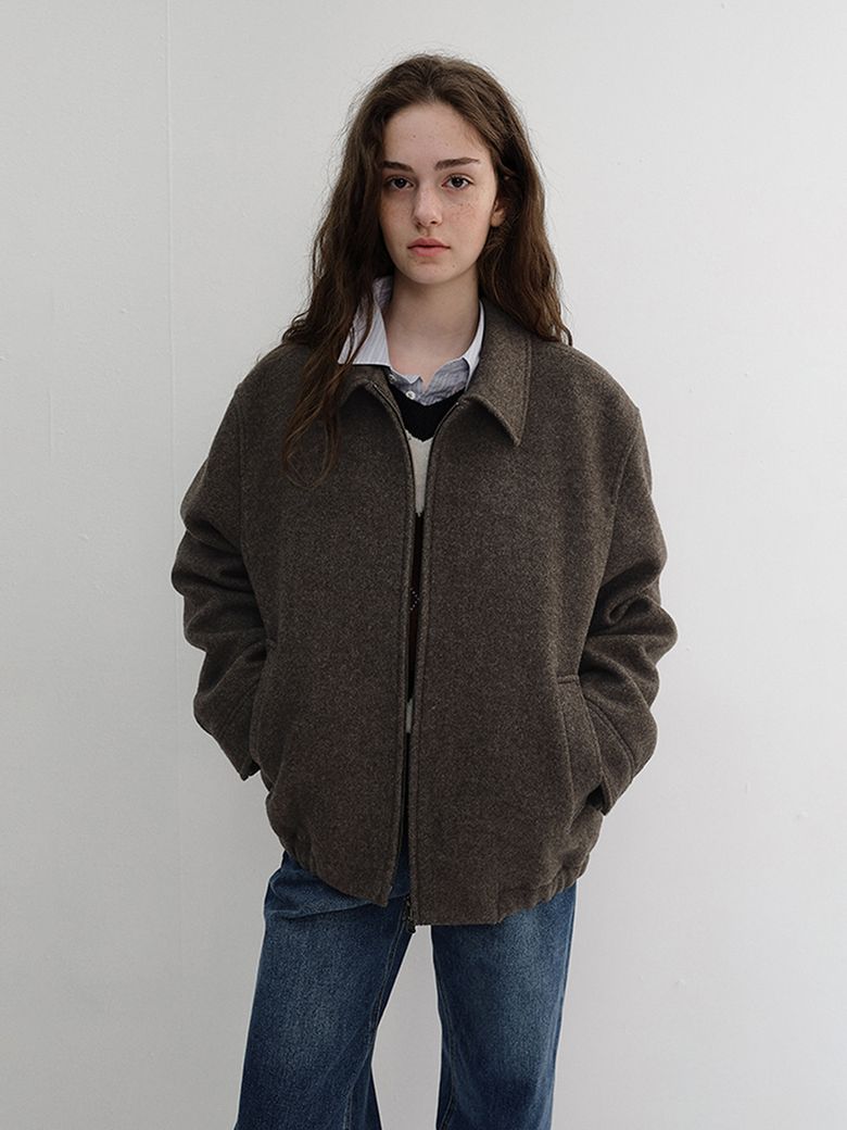 UNISEX COLLARED WOOL BLOUSON_UDJU6D126_BROWN MELANGE