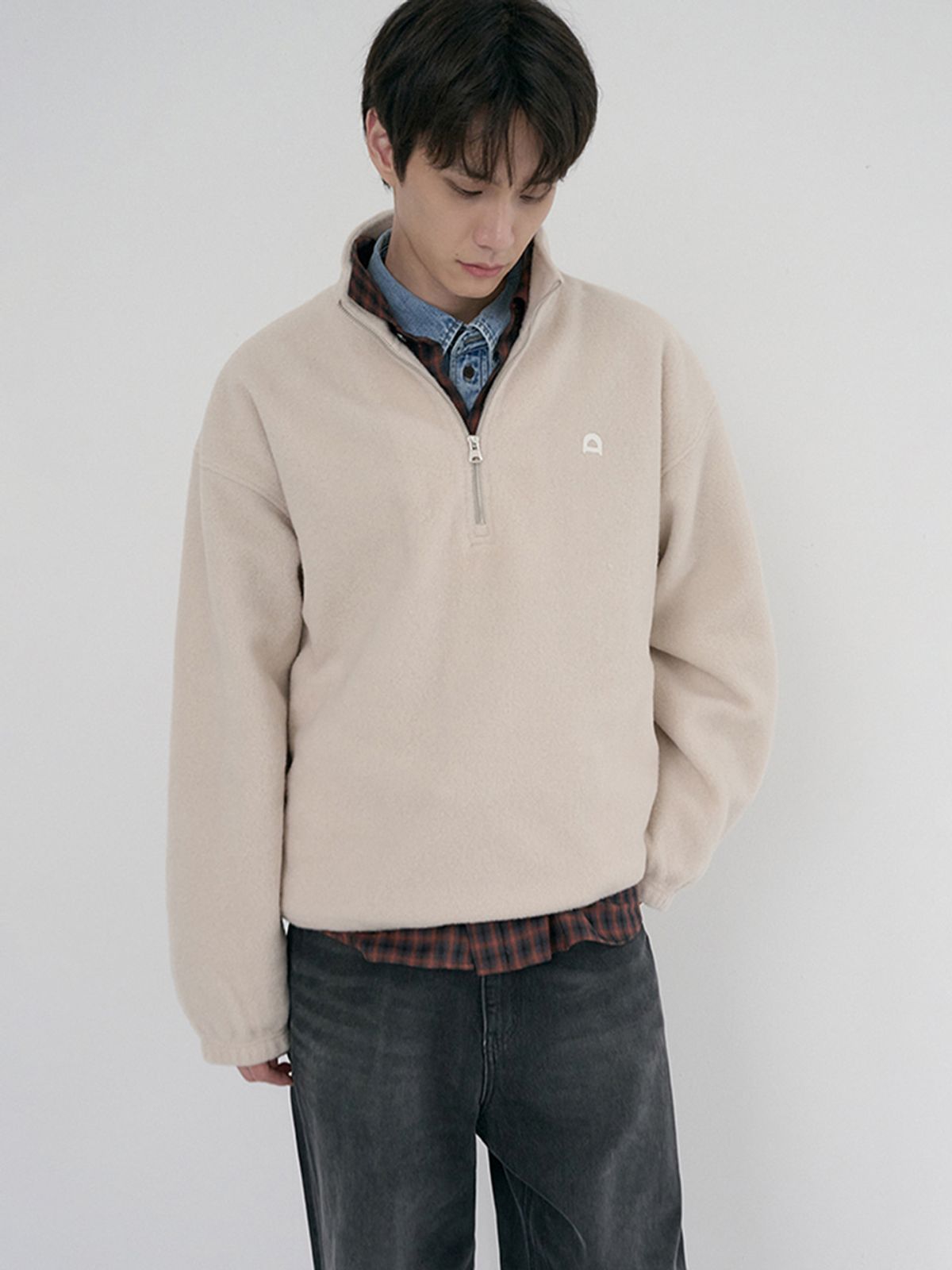 던스트 포 맨(DUNST FOR MEN) UNISEX HALF ZIP-UP FLEECE SWEATSHIRT_UDJU6D136_CREAM