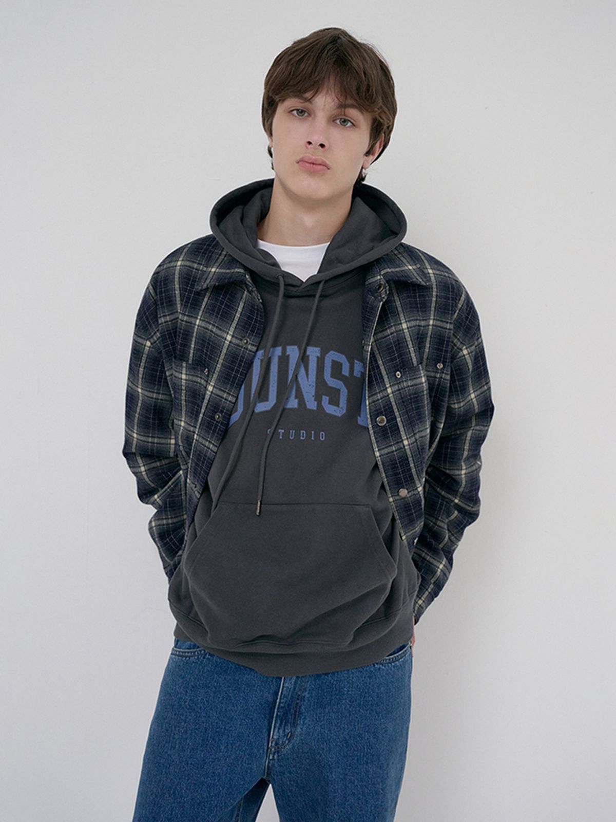 던스트 포 맨(DUNST FOR MEN) UNISEX QUILTED FLANNEL SHIRT_UDJU6D128_NAVY CHECK