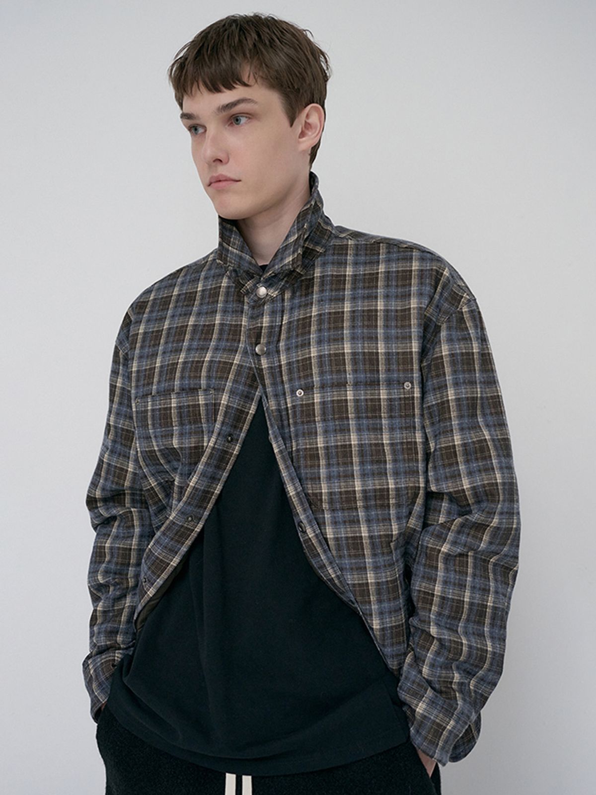 던스트 포 맨(DUNST FOR MEN) UNISEX QUILTED FLANNEL SHIRT_UDJU6D128_BROWN CHECK