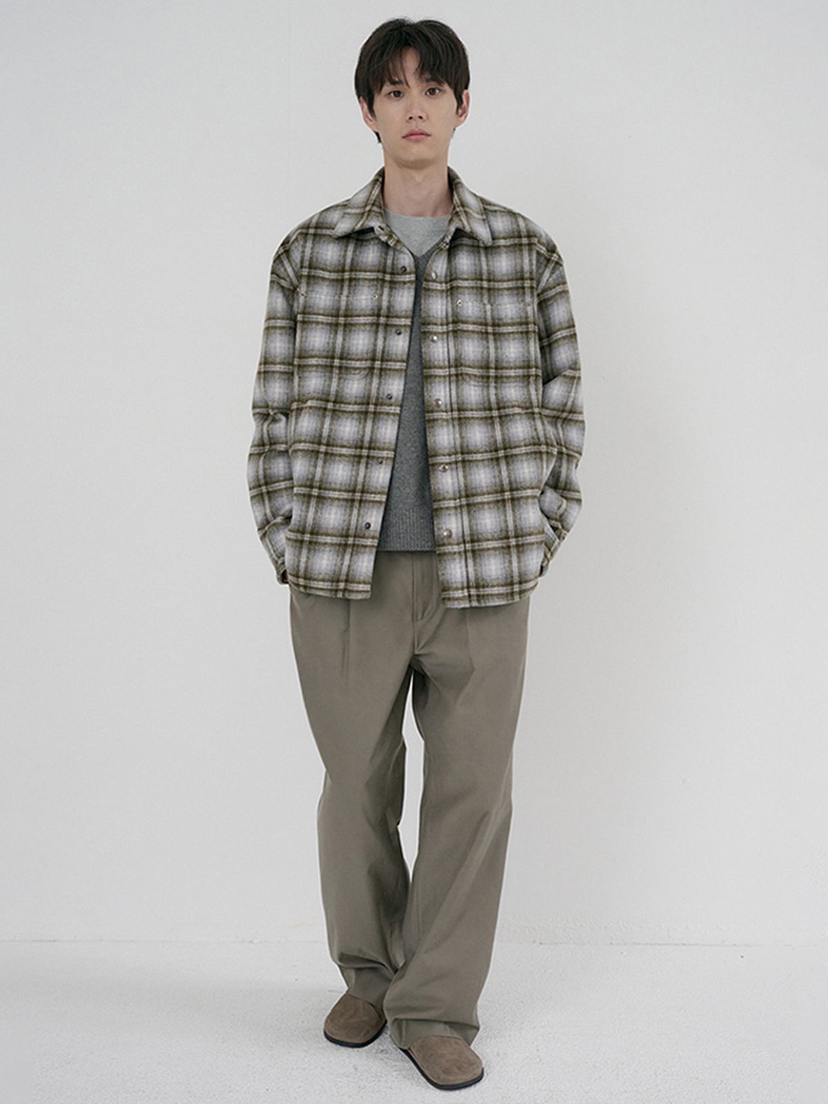 던스트 포 맨(DUNST FOR MEN) UNISEX QUILTED FLANNEL SHIRT_UDJU6D128_KHAKI CHECK