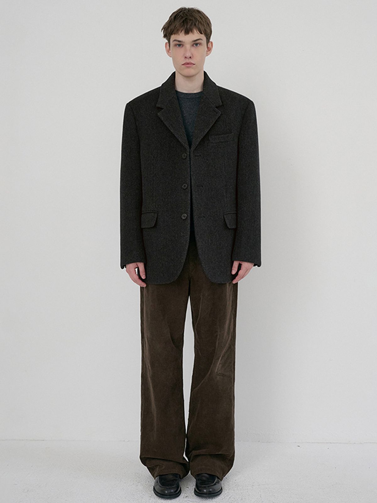 던스트 포 맨(DUNST FOR MEN) UNISEX 2-WAY 3 BUTTON BLAZER_UDJA6D122_CHARCOAL GREY