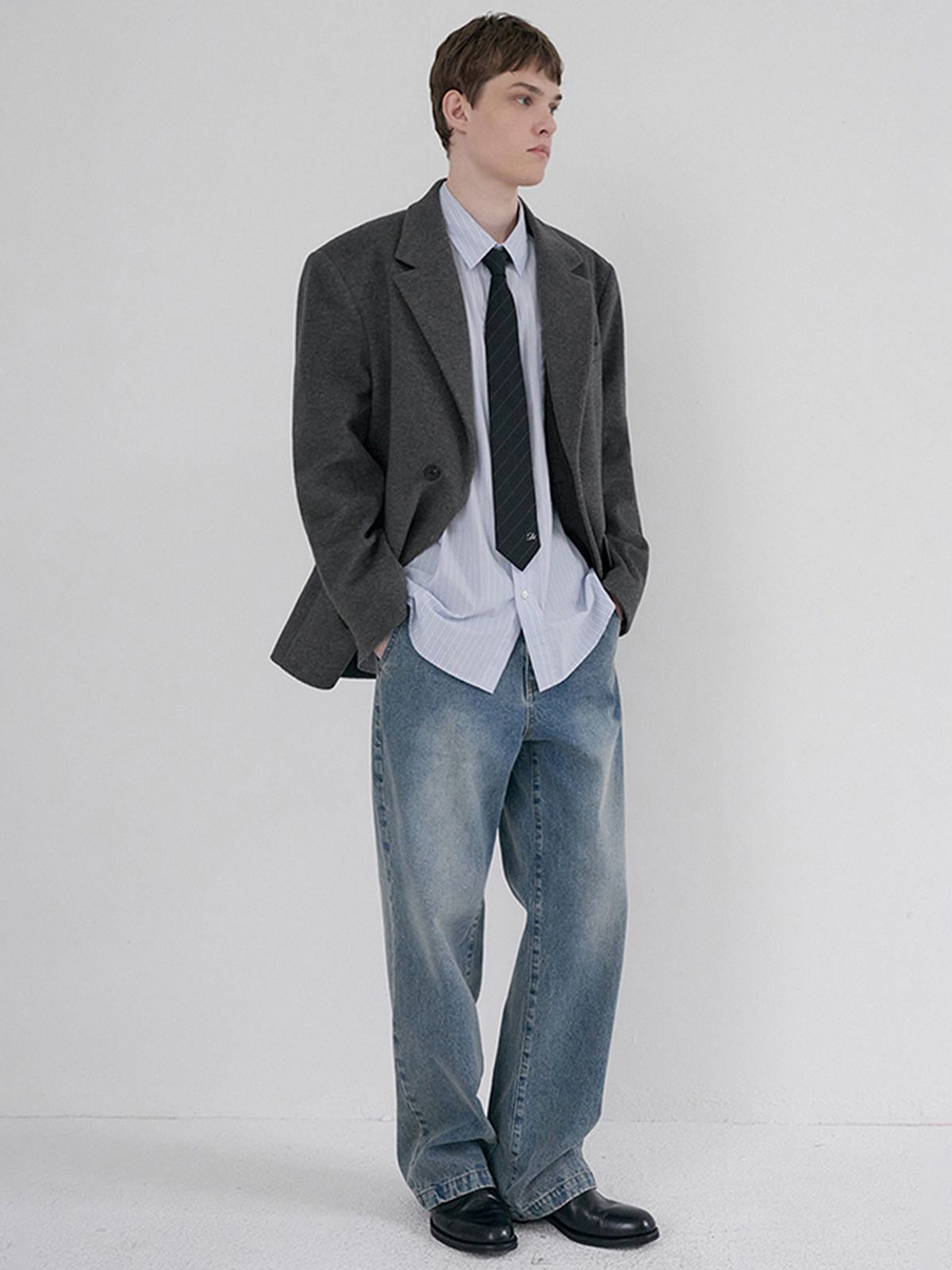 던스트 포 맨(DUNST FOR MEN) UNISEX LAYERED CASHMERE BLAZER_UDJA6D121_CHARCOAL GREY