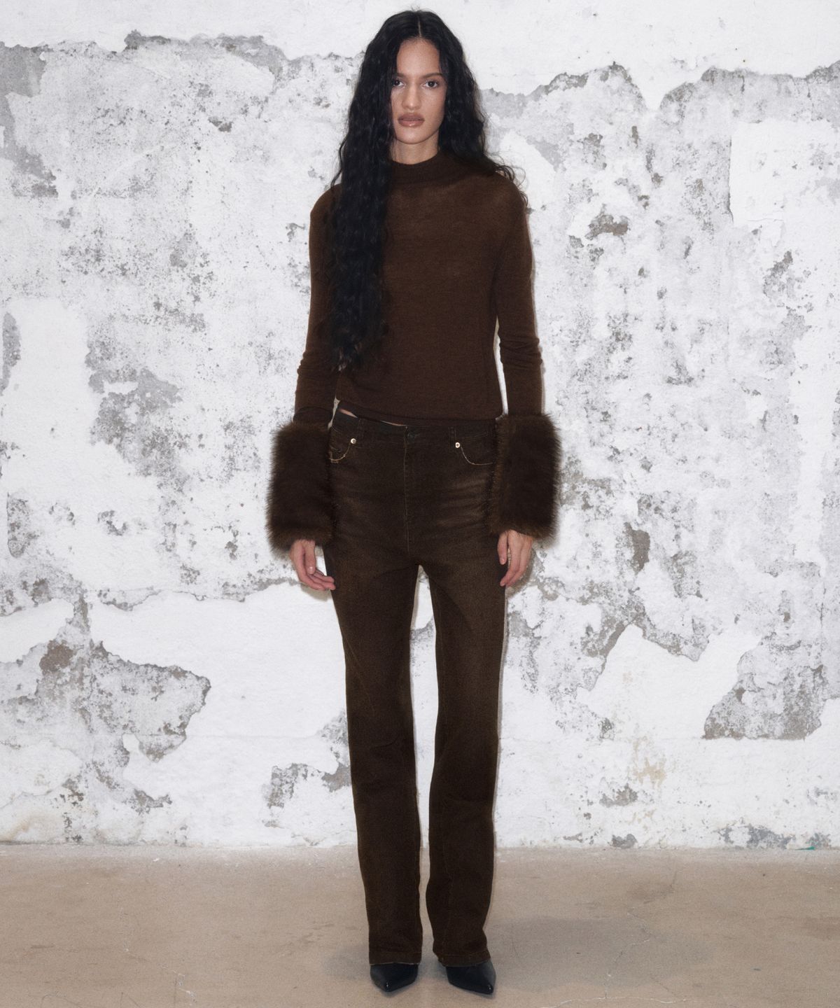 긴스키(GINSUKI) SOFT FUR  MERINO WOOL TURTLENECK KNIT (BROWN)