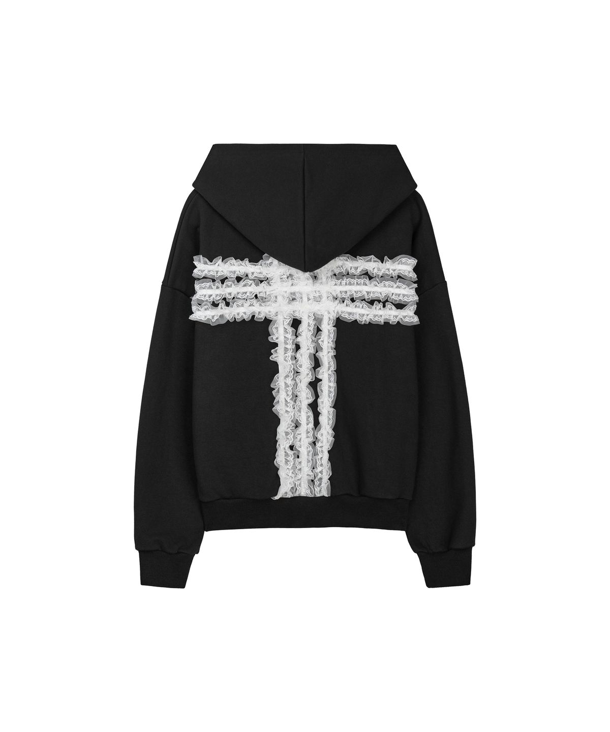아야즈앤세이(AYASNSEY) KOHI BACK CROSS LACE HOTFIX OVER HOODIE ZIP UP