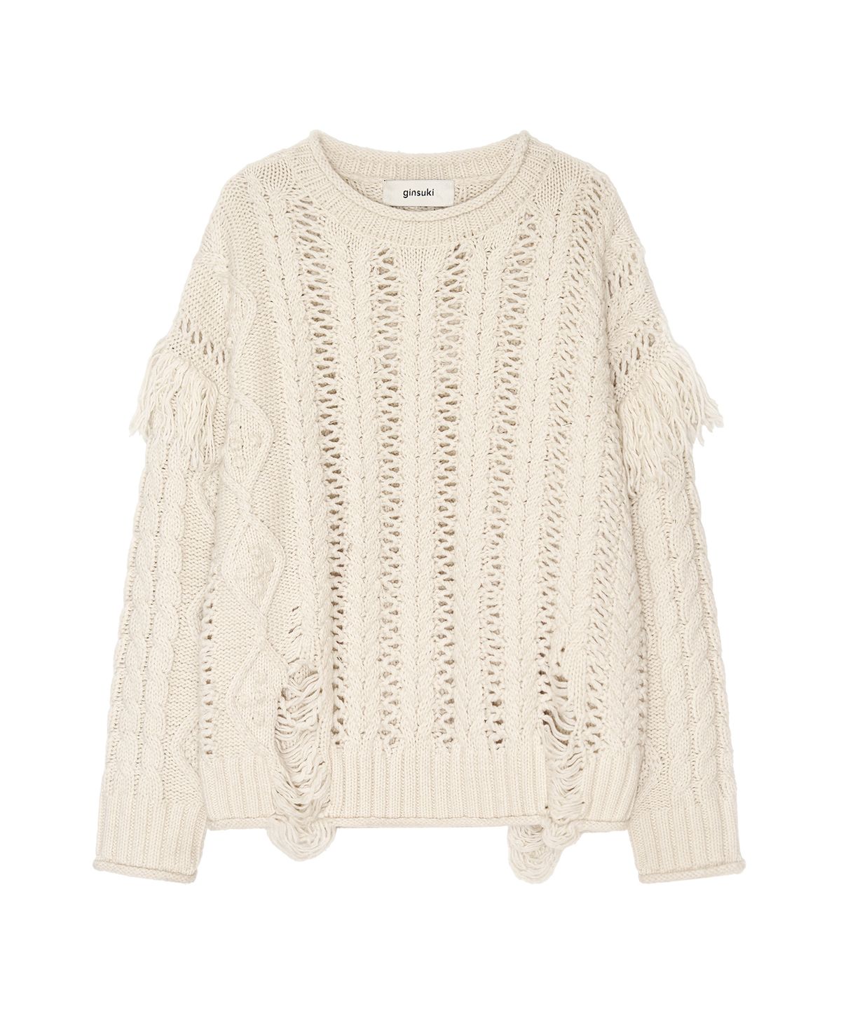 긴스키(GINSUKI) WOOL REVERSIBLE CABLE SWEATER (IVORY)