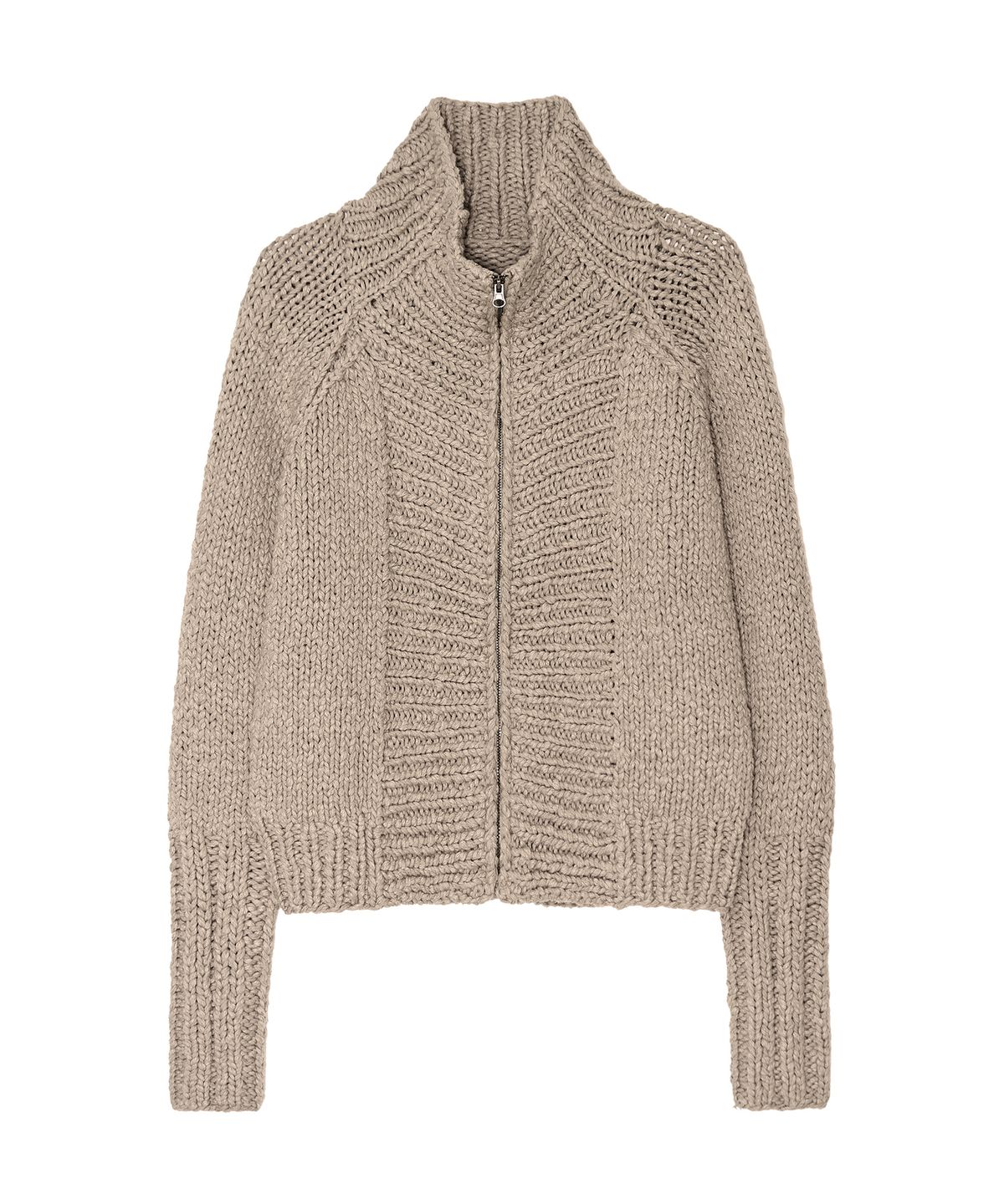 긴스키(GINSUKI) HANDMADE HIGH NECK KNIT ZIP-UP (GREY)
