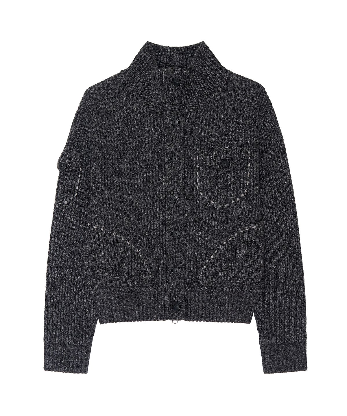 긴스키(GINSUKI) HAND STITCH FUNNEL-NECK KNIT ZIP-UP (CHARCOAL)