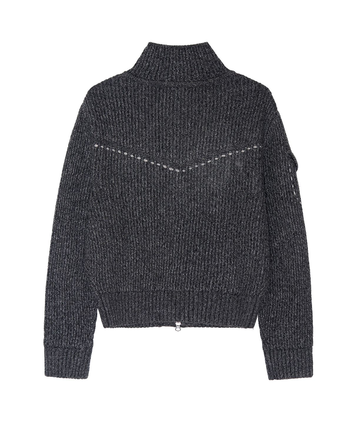 긴스키(GINSUKI) HAND STITCH FUNNEL-NECK KNIT ZIP-UP (CHARCOAL)
