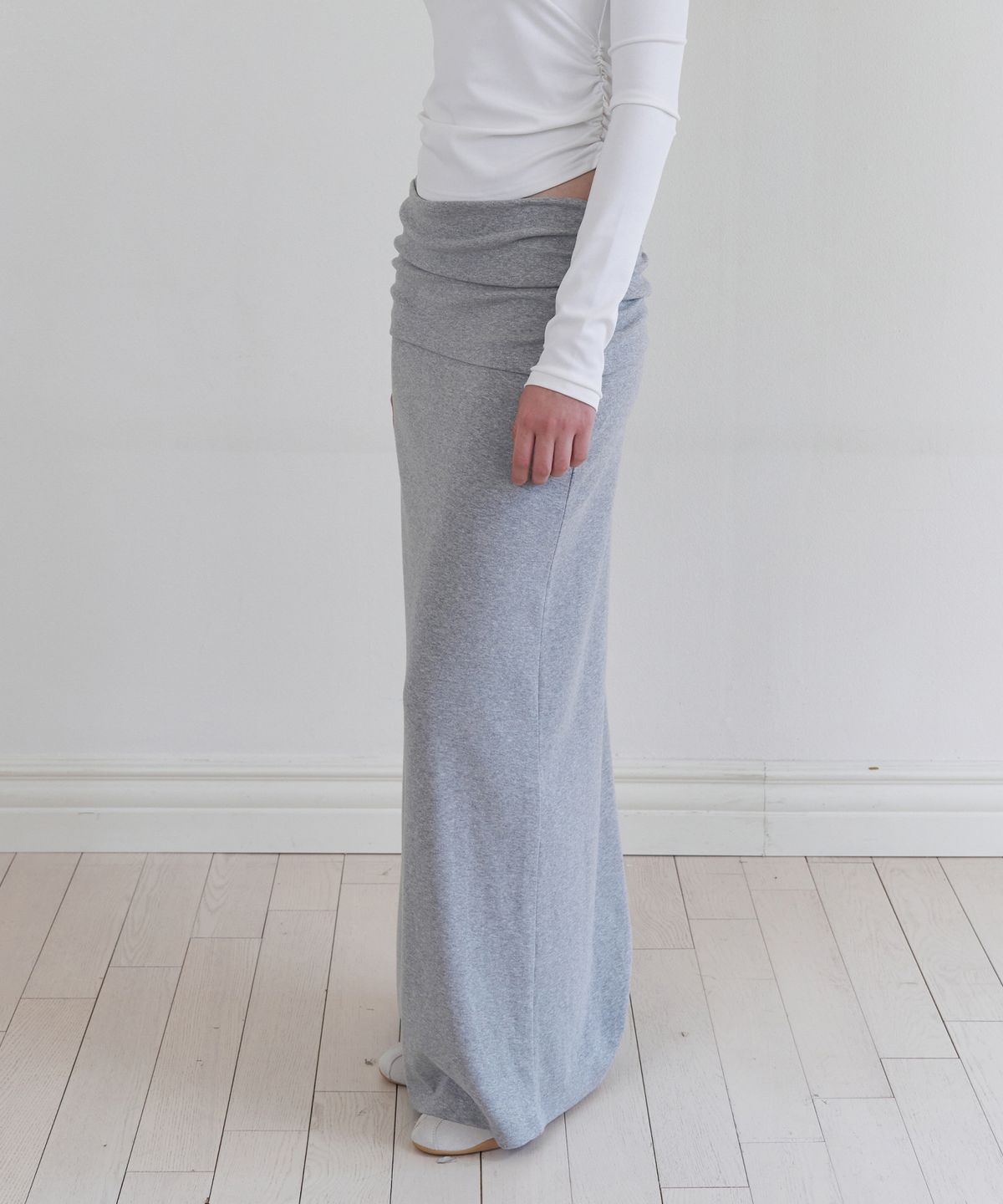 톤드(TONED) Waist shirring jersey long skirt (melange grey)