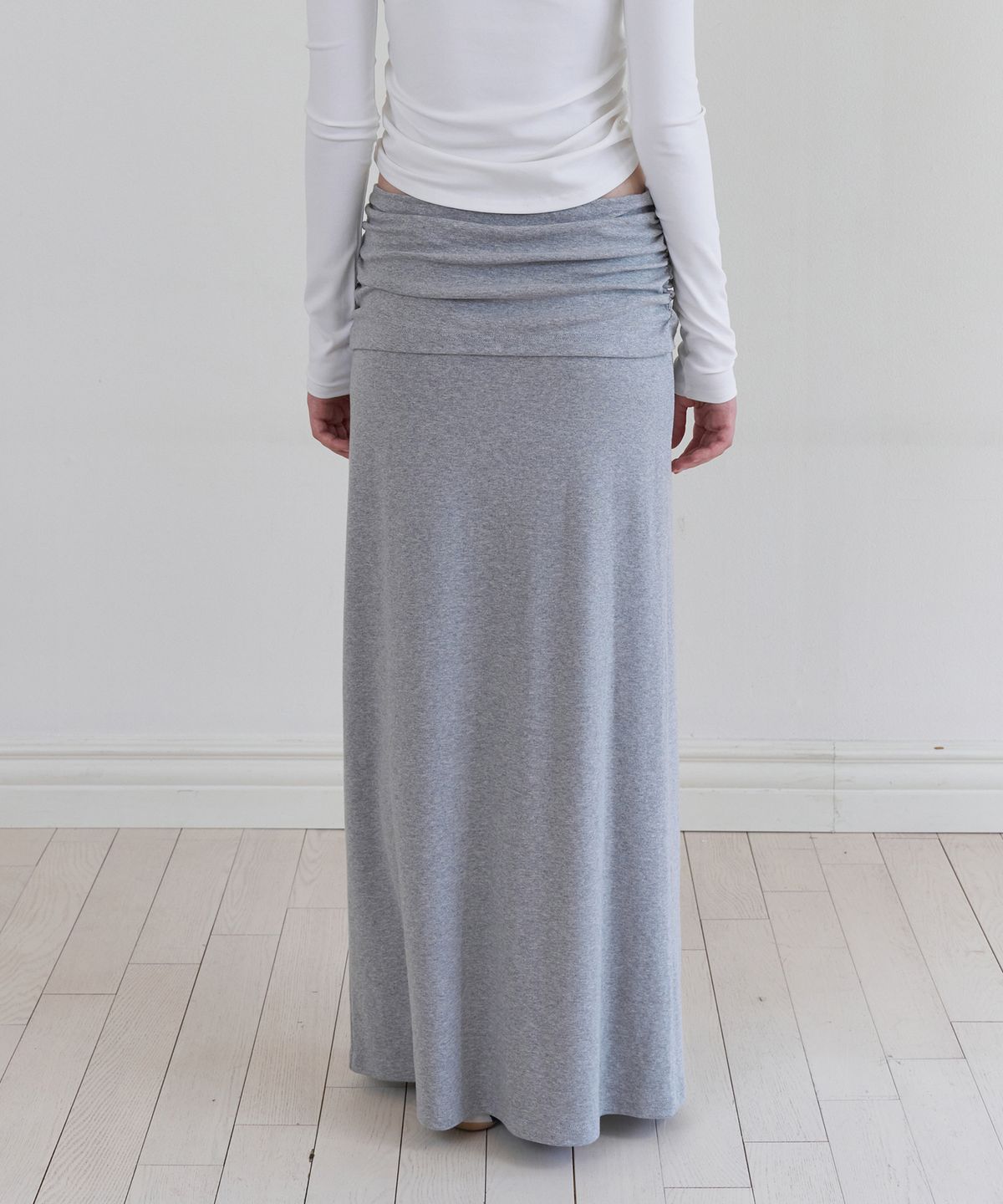 톤드(TONED) Waist shirring jersey long skirt (melange grey)