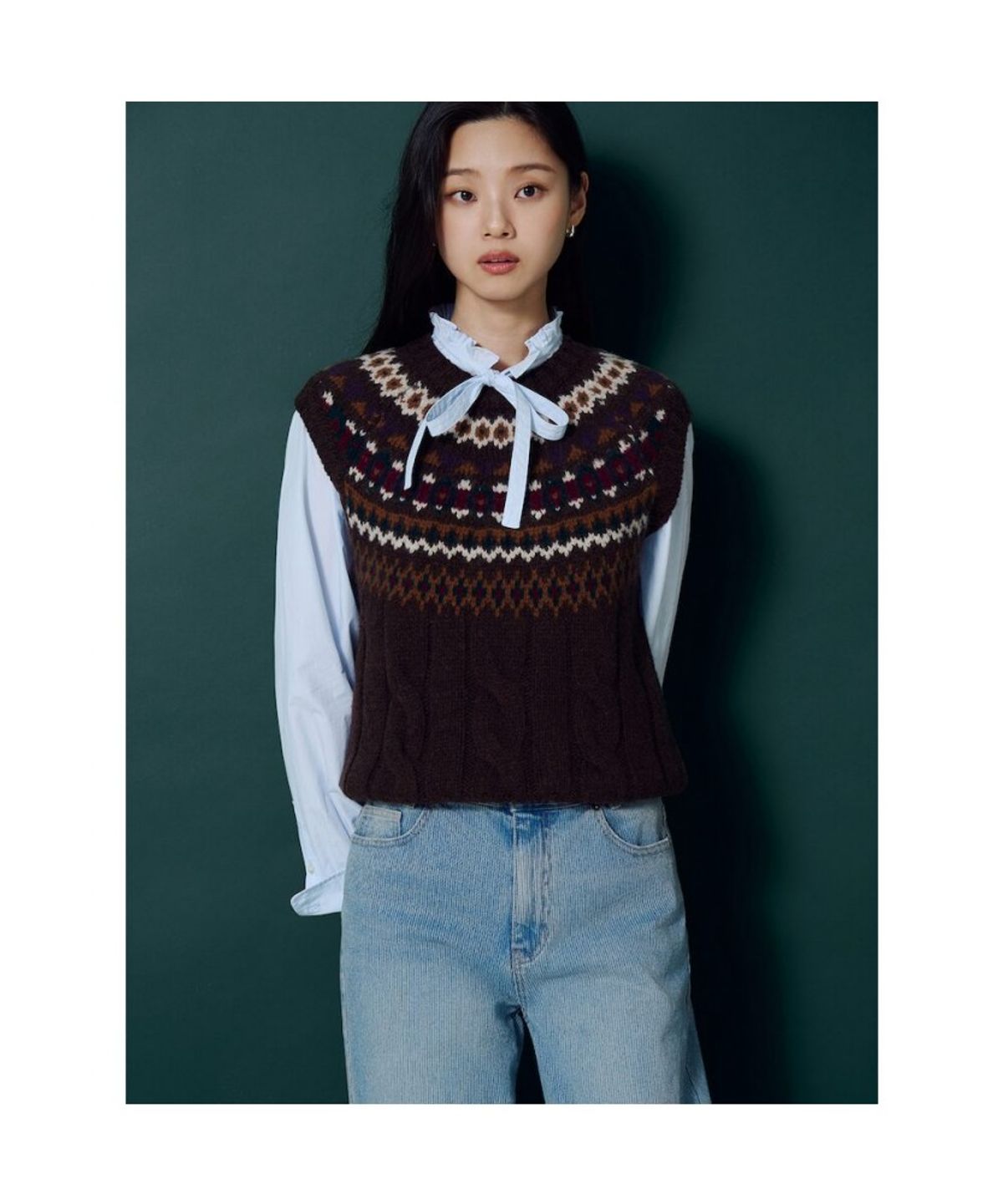 빈폴 레이디스(BEANPOLE LADIES) 페어아일 니트 베스트  브라운 (BF695UC03D)